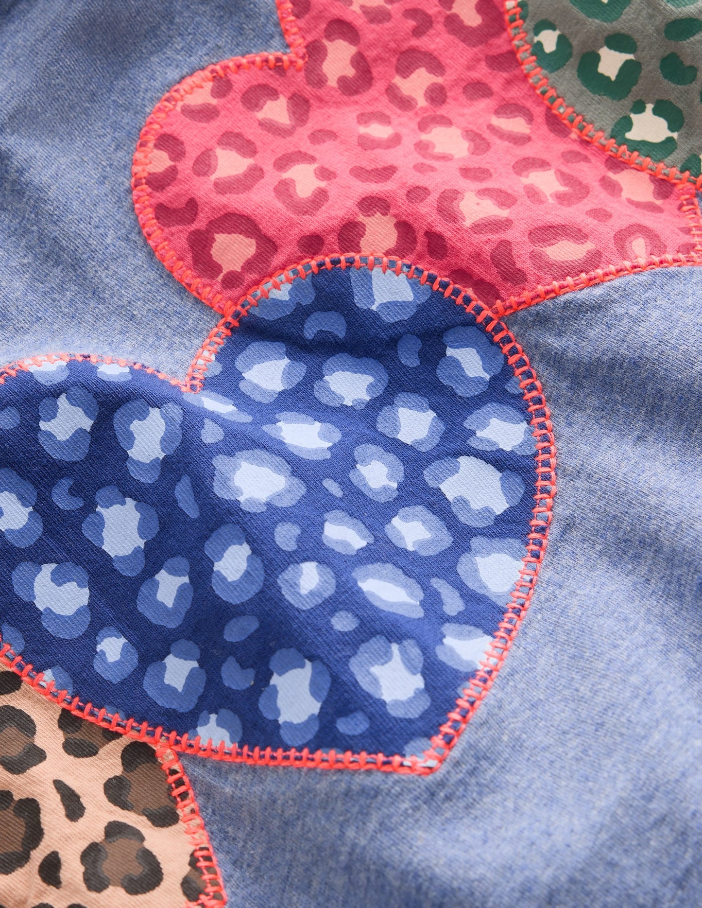 Puff Sleeve Appliqué T-shirt-Blue Marl Patchwork Heart