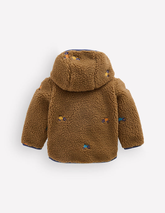 Embroidered Borg Jacket-Brown Multi Tractors
