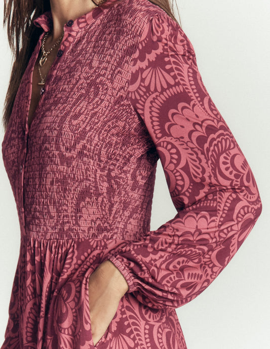 Smocked Jersey Dress-Maroon, Flourishing Medley