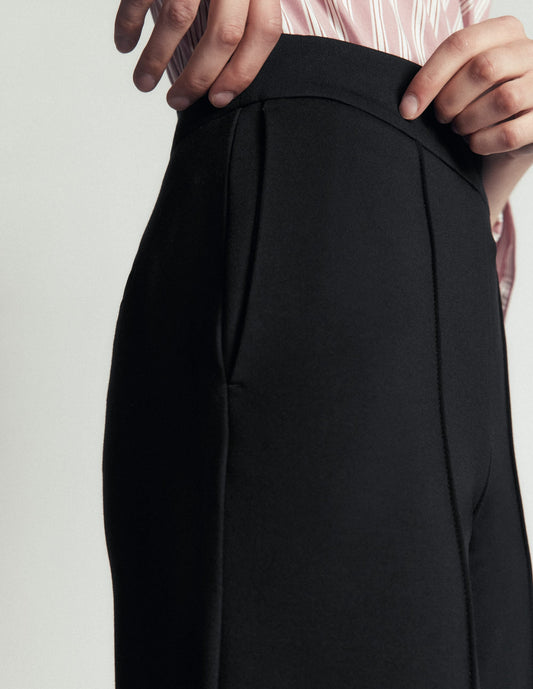 Straight Leg Ponte Trousers-Black