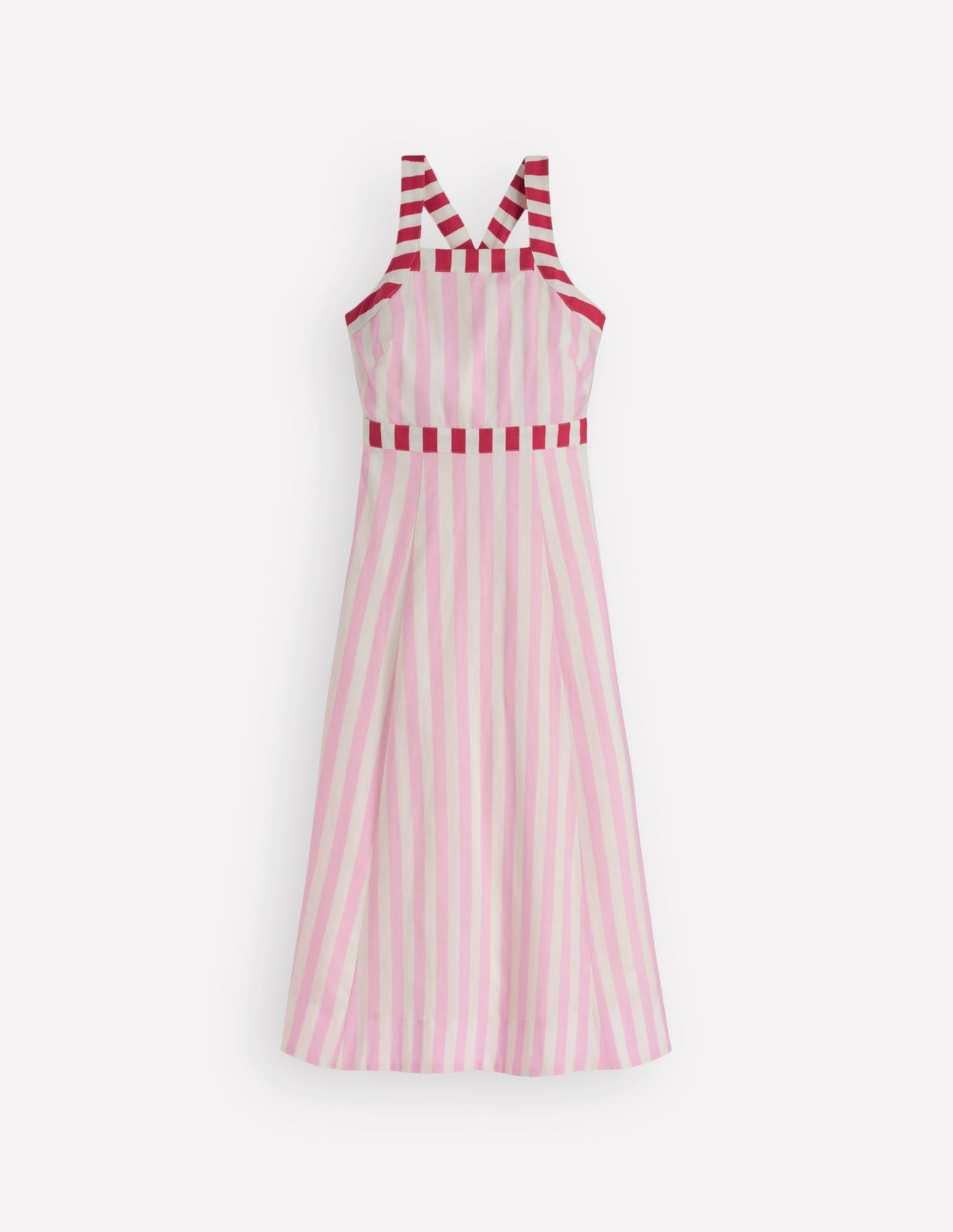 Cross-back Linen Blend Dress-Orchid Pink Stripe