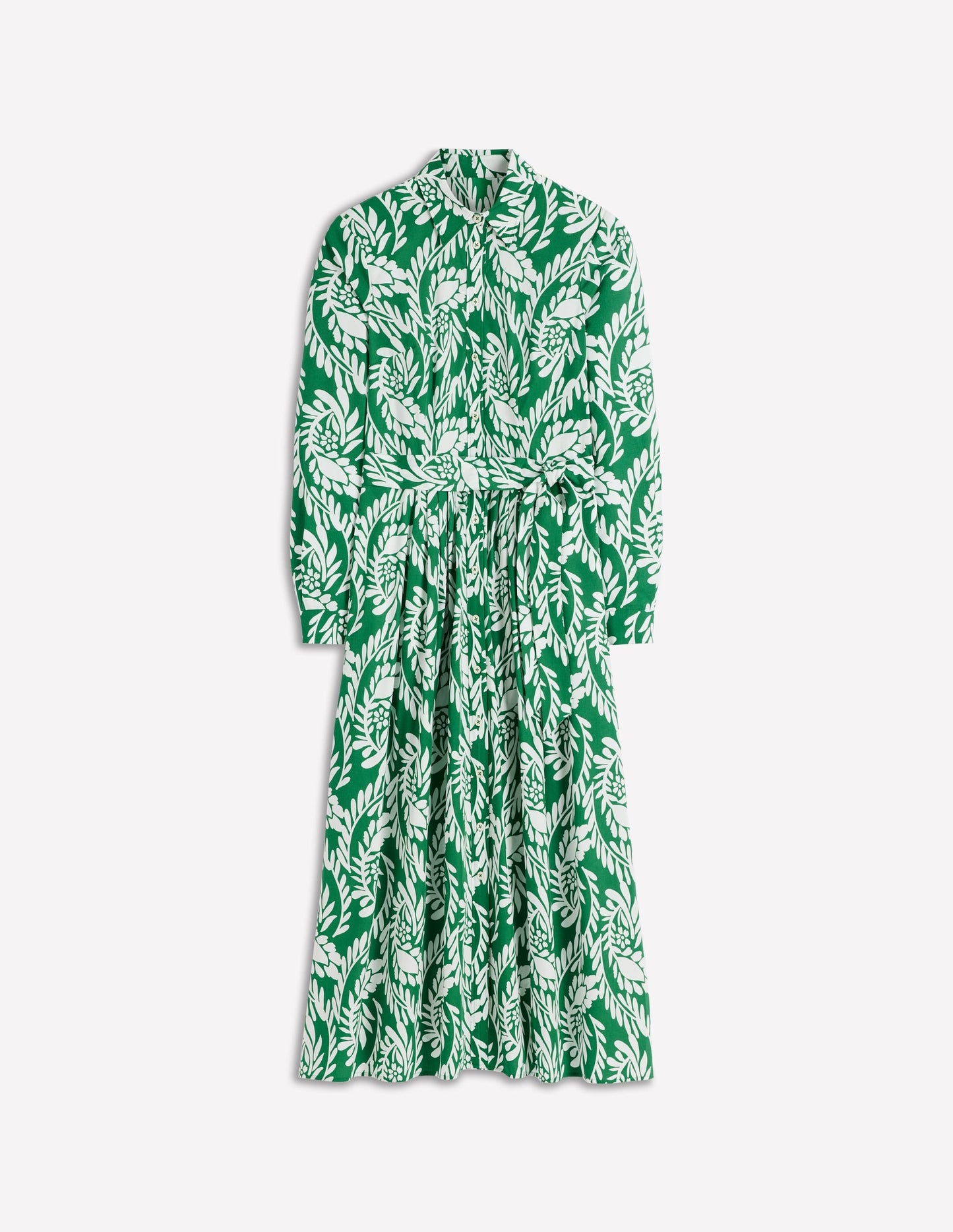 Alexa Cotton Midi Shirt Dress-Fresh Green, Scattered Vine