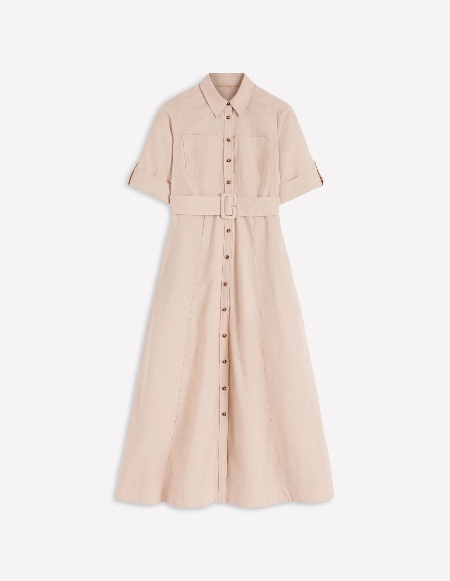 Ora Linen Blend Shirt Dress-Coffee