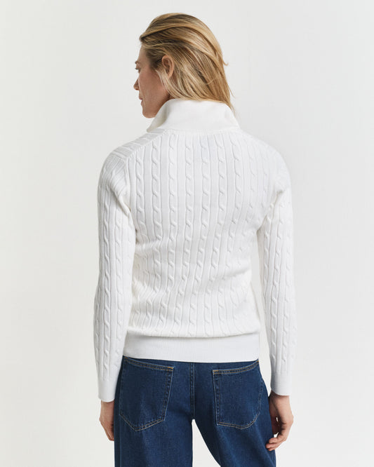 Pull demi-zippé en maille torsadée de coton stretch