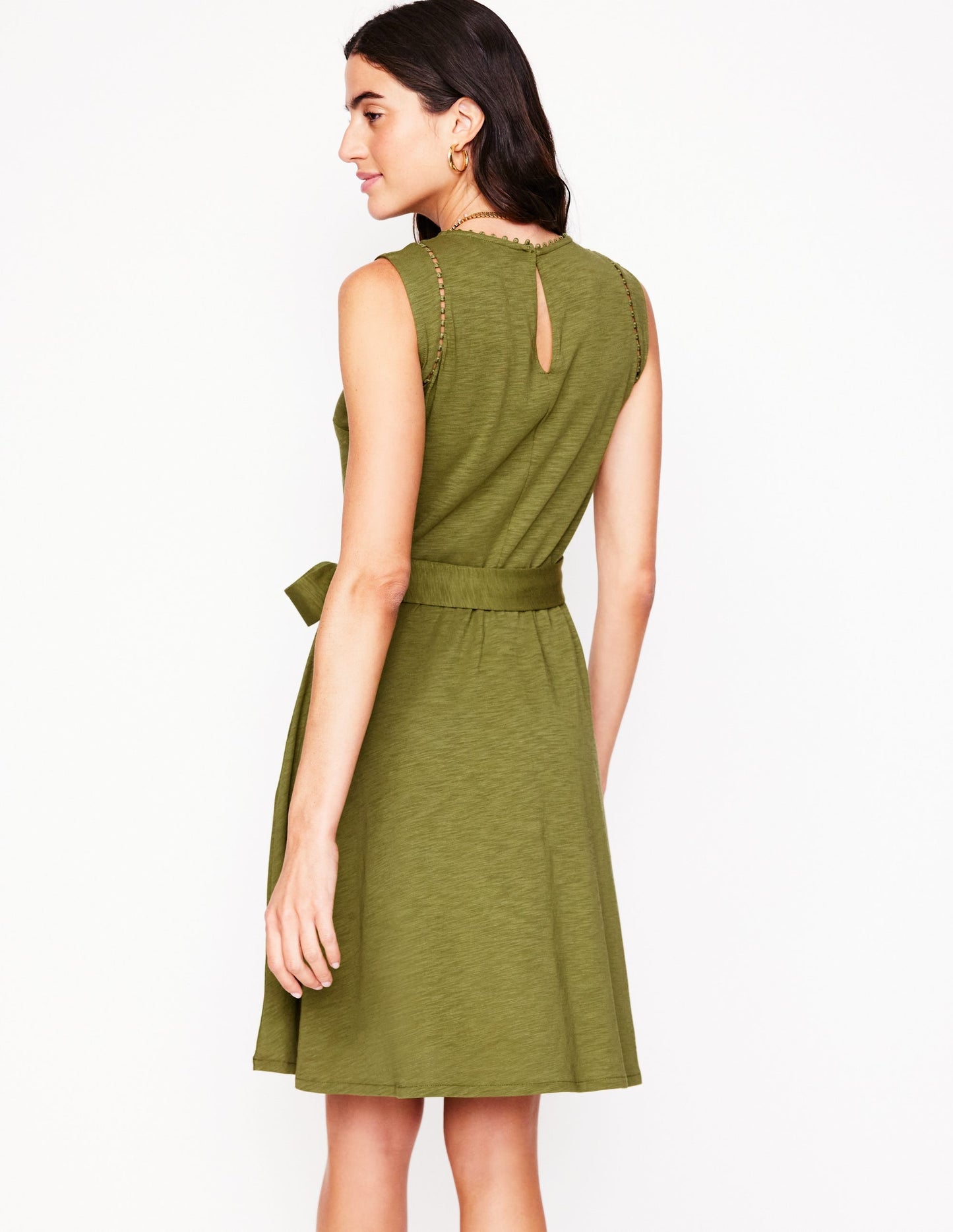 Mila Trim Short Jersey Dress-Deep Olive