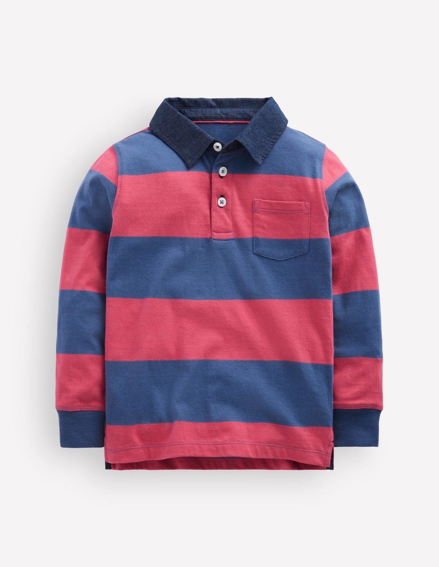 Long Sleeve Smart Polo Shirt-Winter Blush / Denim Blue