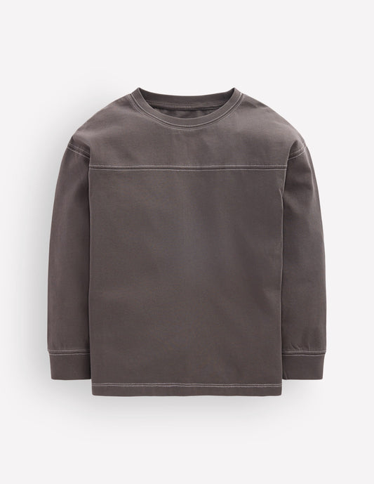 Relaxed Seam Detail T-shirt-Warm Brown