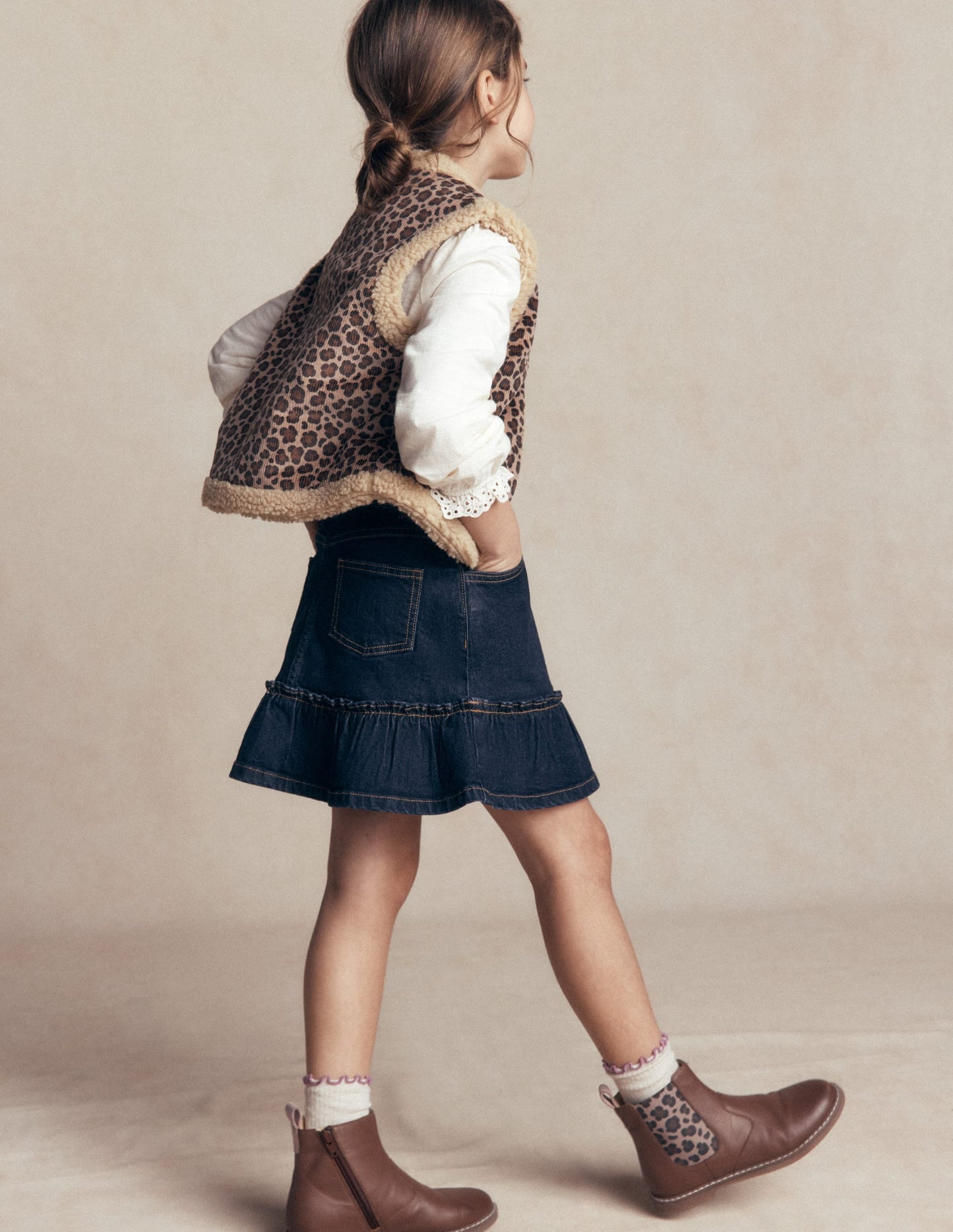 Frill Hem Denim Skirt-Dark Wash