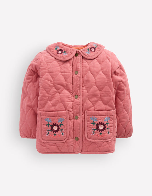Quilted Cord Jacket-Heather Rose Floral Embroidery