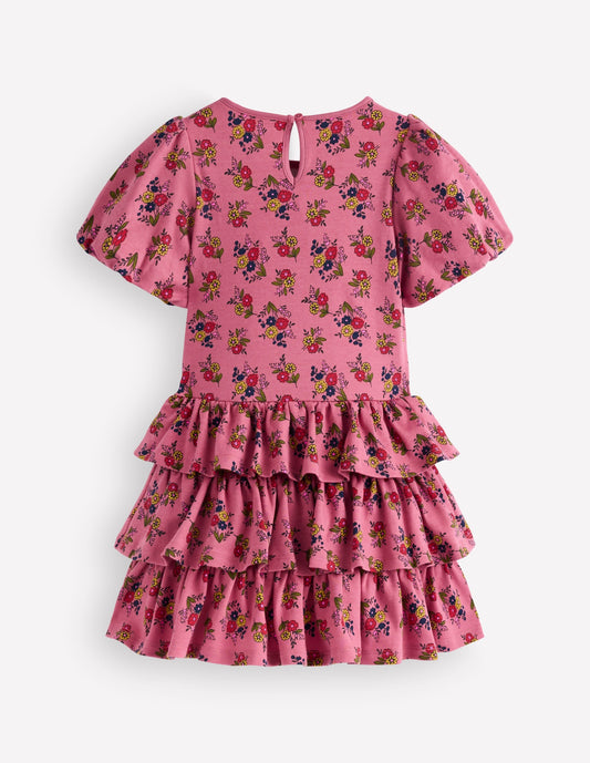 Ruffle Skirt Jersey Dress-Formica Pink Floral Bunches
