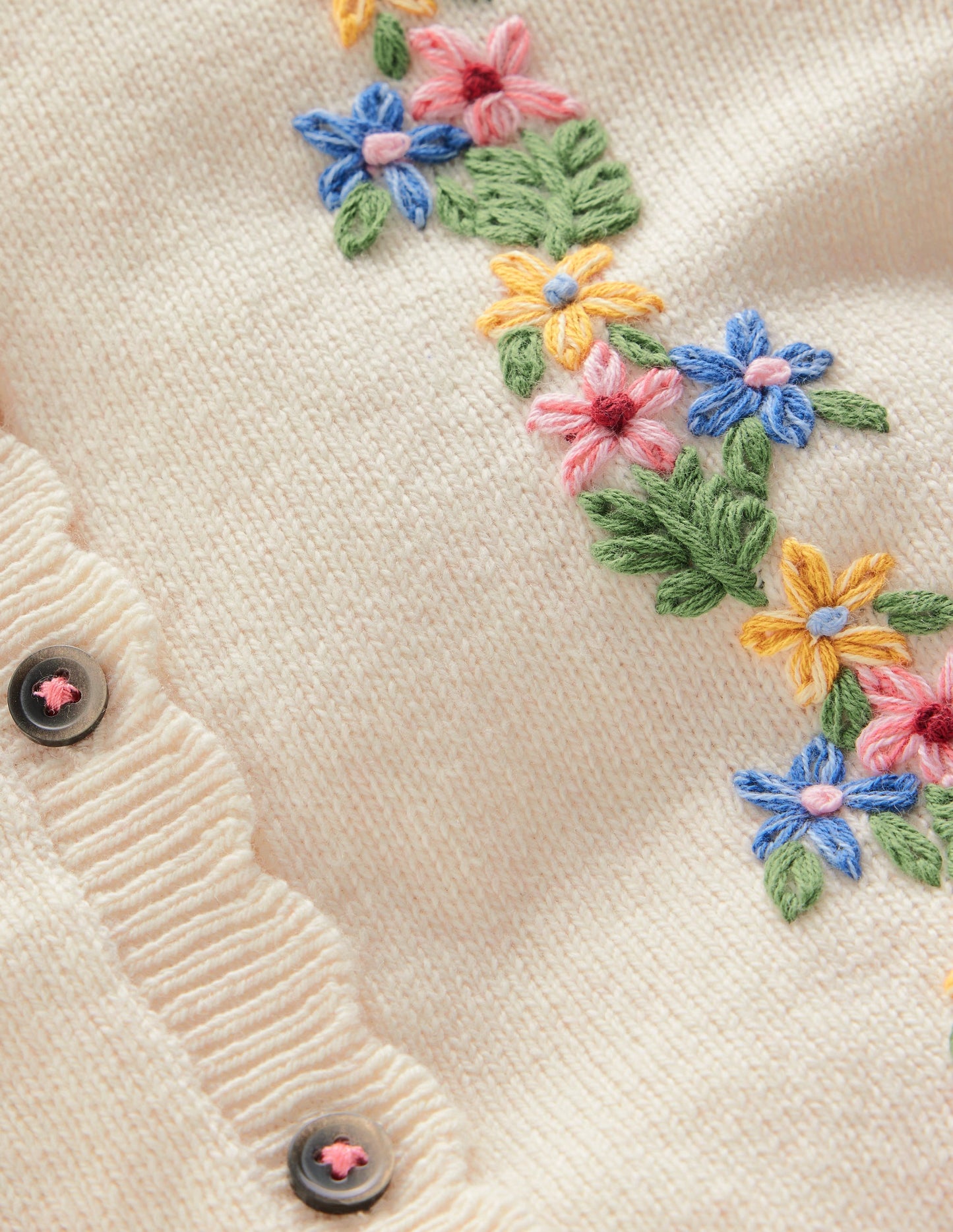 Pretty Embroidered Cardigan-Ecru Marl Floral Embroidery