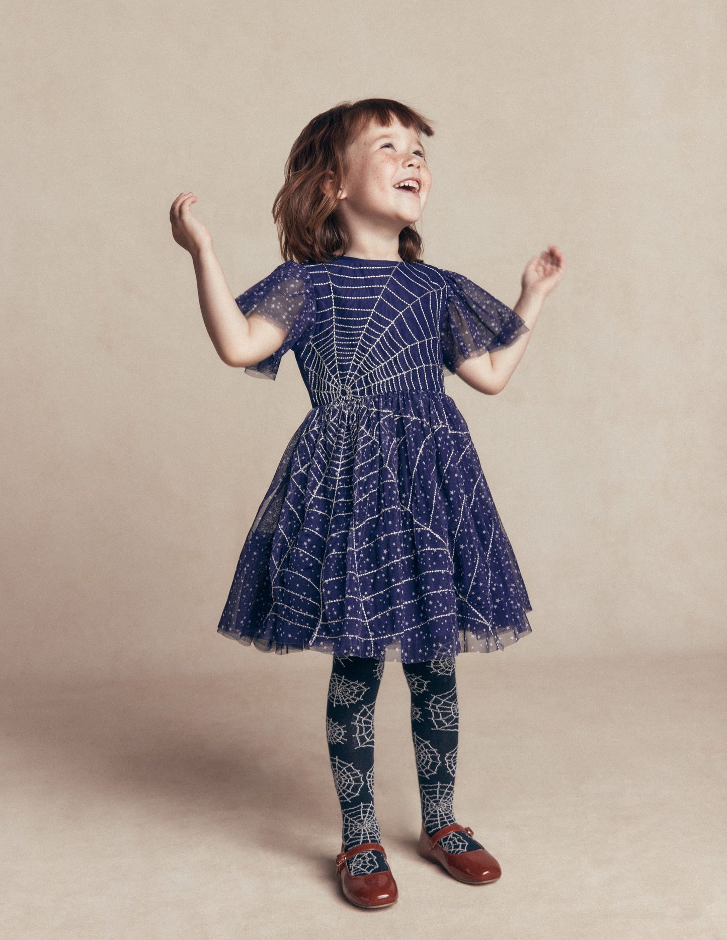 Appliqué Tulle Dress-College Navy Spiders Web