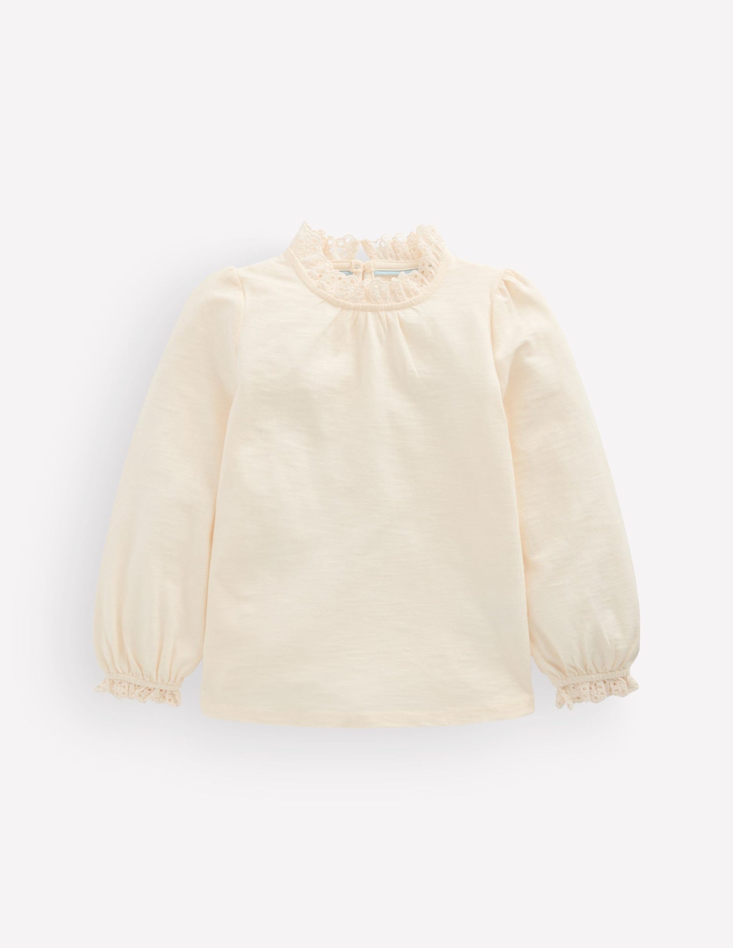 Broderie Trim Slub Top-Soft Ivory