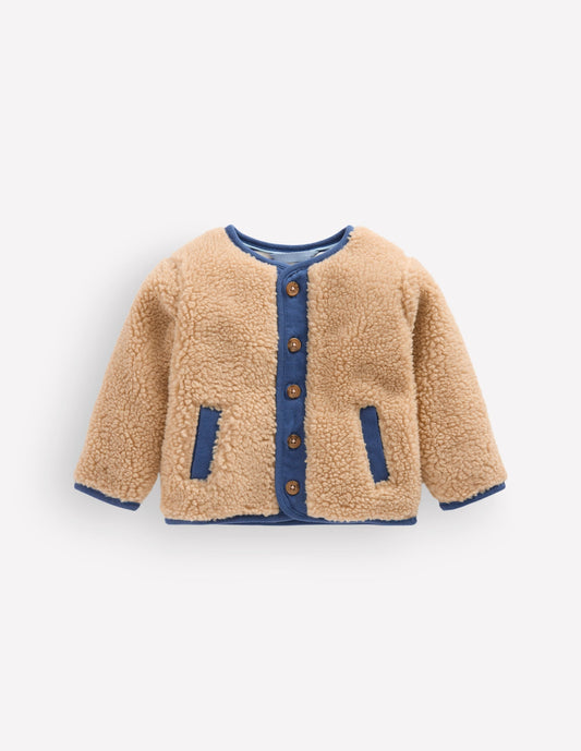 Cosy Borg Button-Down Jacket-Brown/Blue