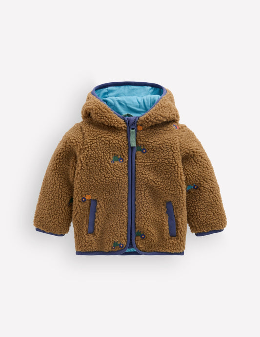 Embroidered Borg Jacket-Brown Multi Tractors