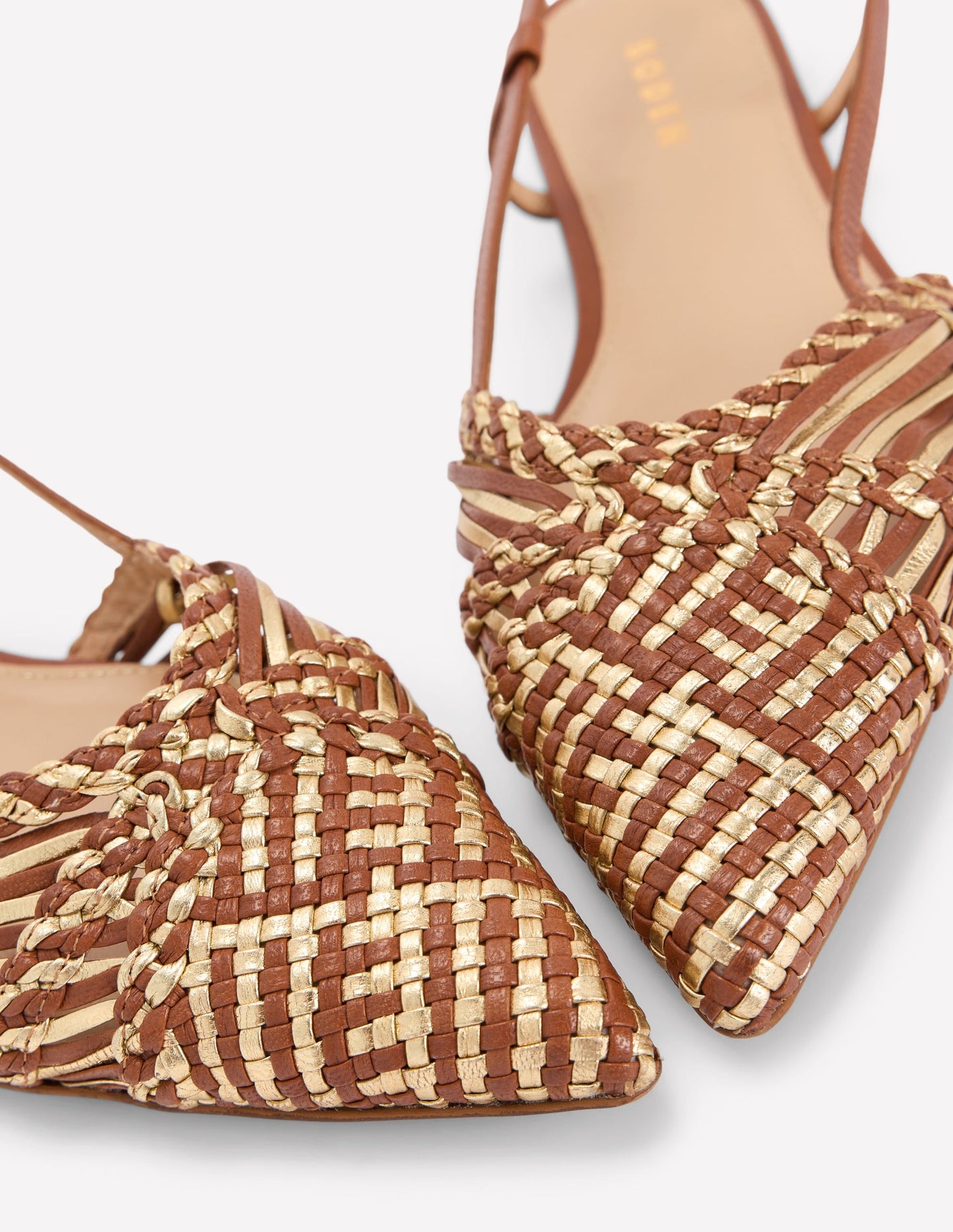 Woven Detail Pointed Flats-Tan/ Gold