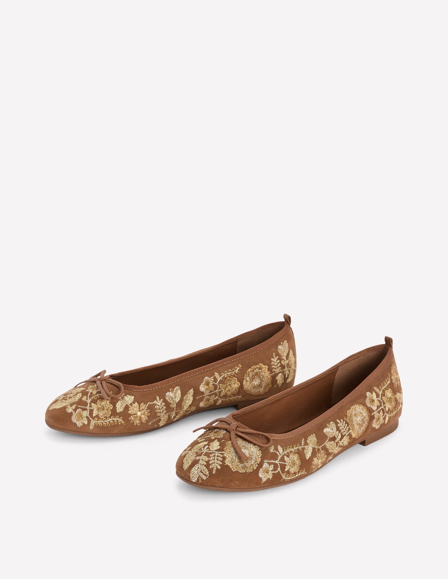 Patti Round Toe Ballet Flats-Gold Embroidered