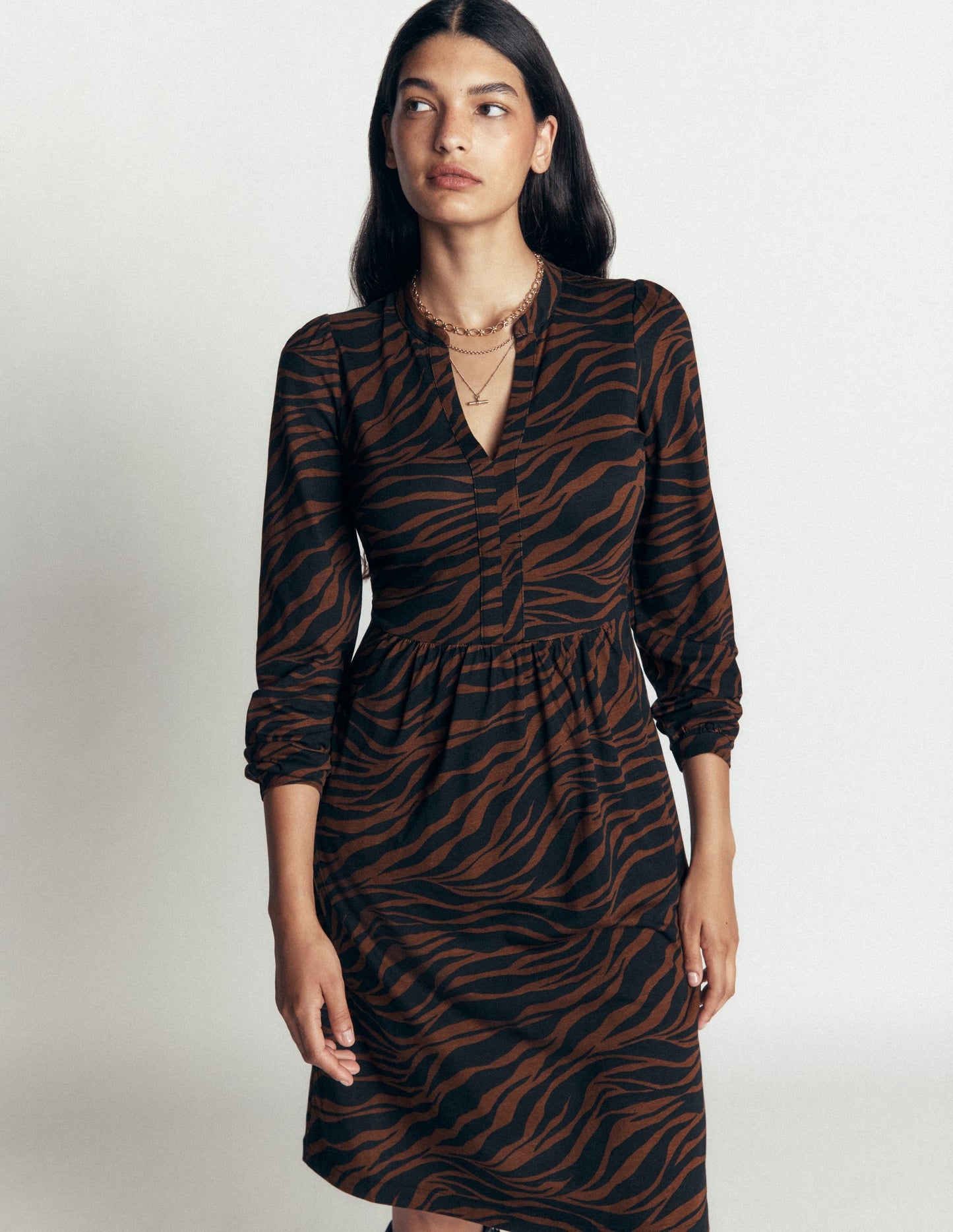 Naomi Relaxed Jersey Dress-Raw Umber, Zebra Swirl