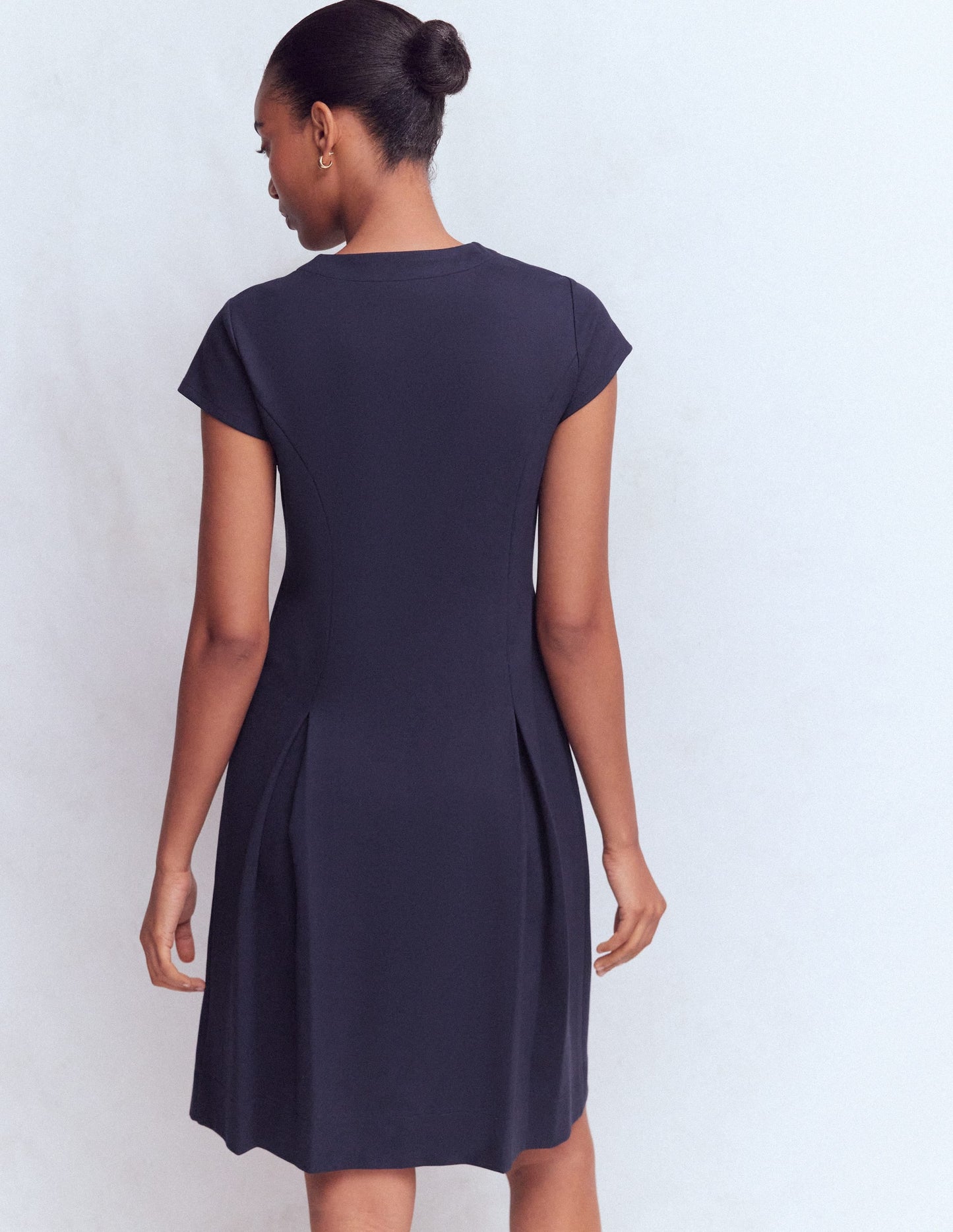Short Pleated Ponte Dress-Navy