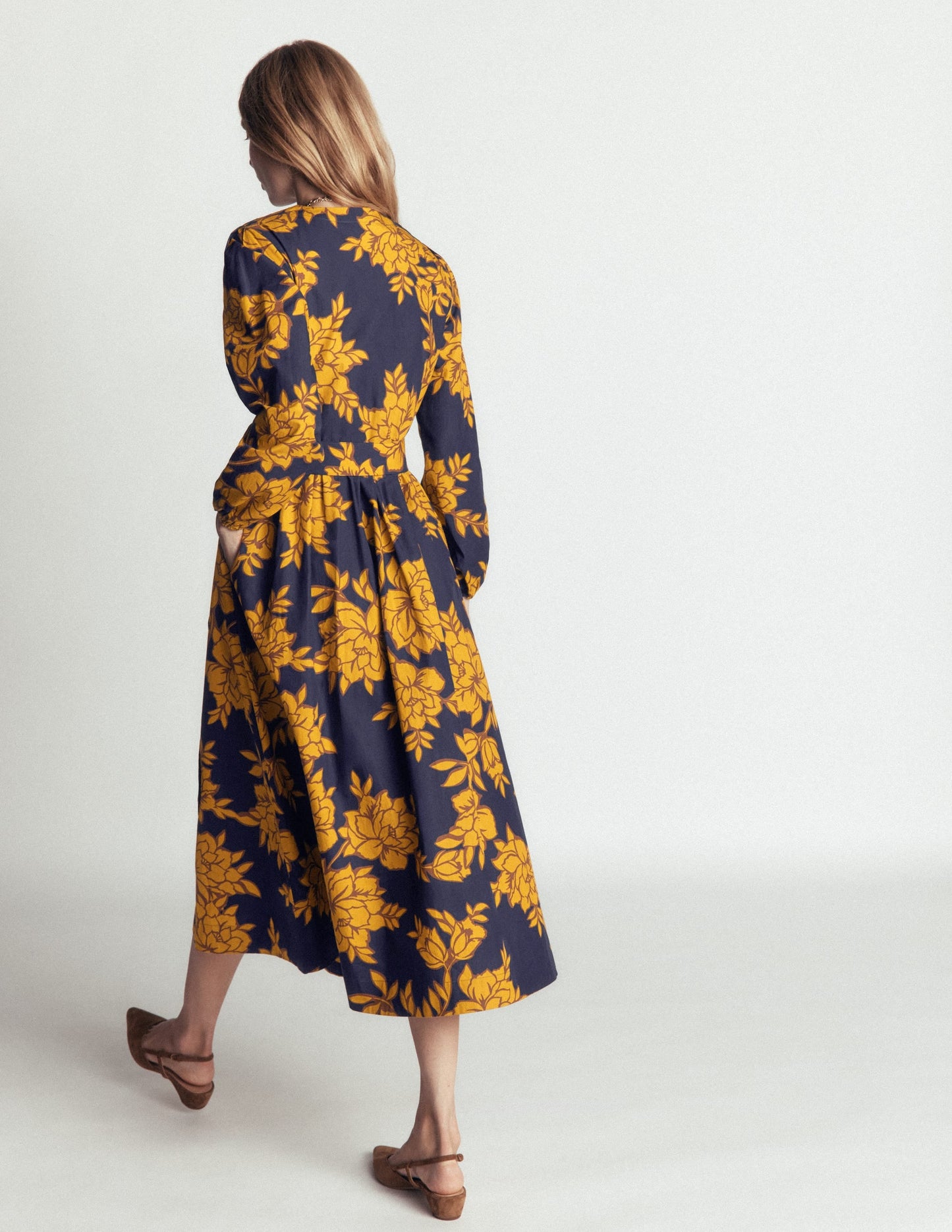 Nicola Cotton Midi Dress-Gold Wheat, Enchanted Peony