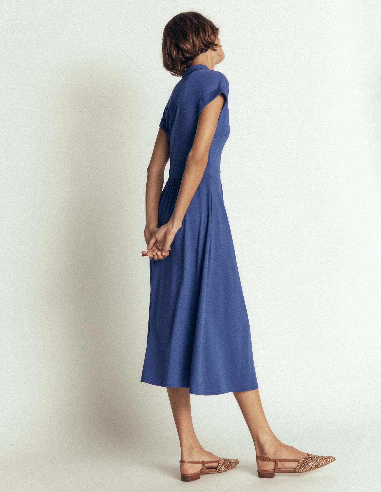 Fae Jersey Shirt Dress-Denim Blue