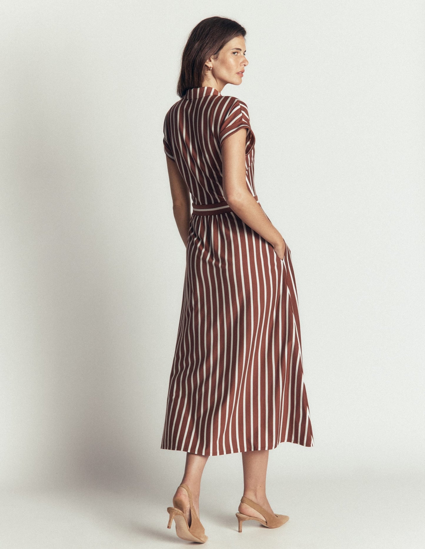 Fae Jersey Shirt Dress-Brown Stripe