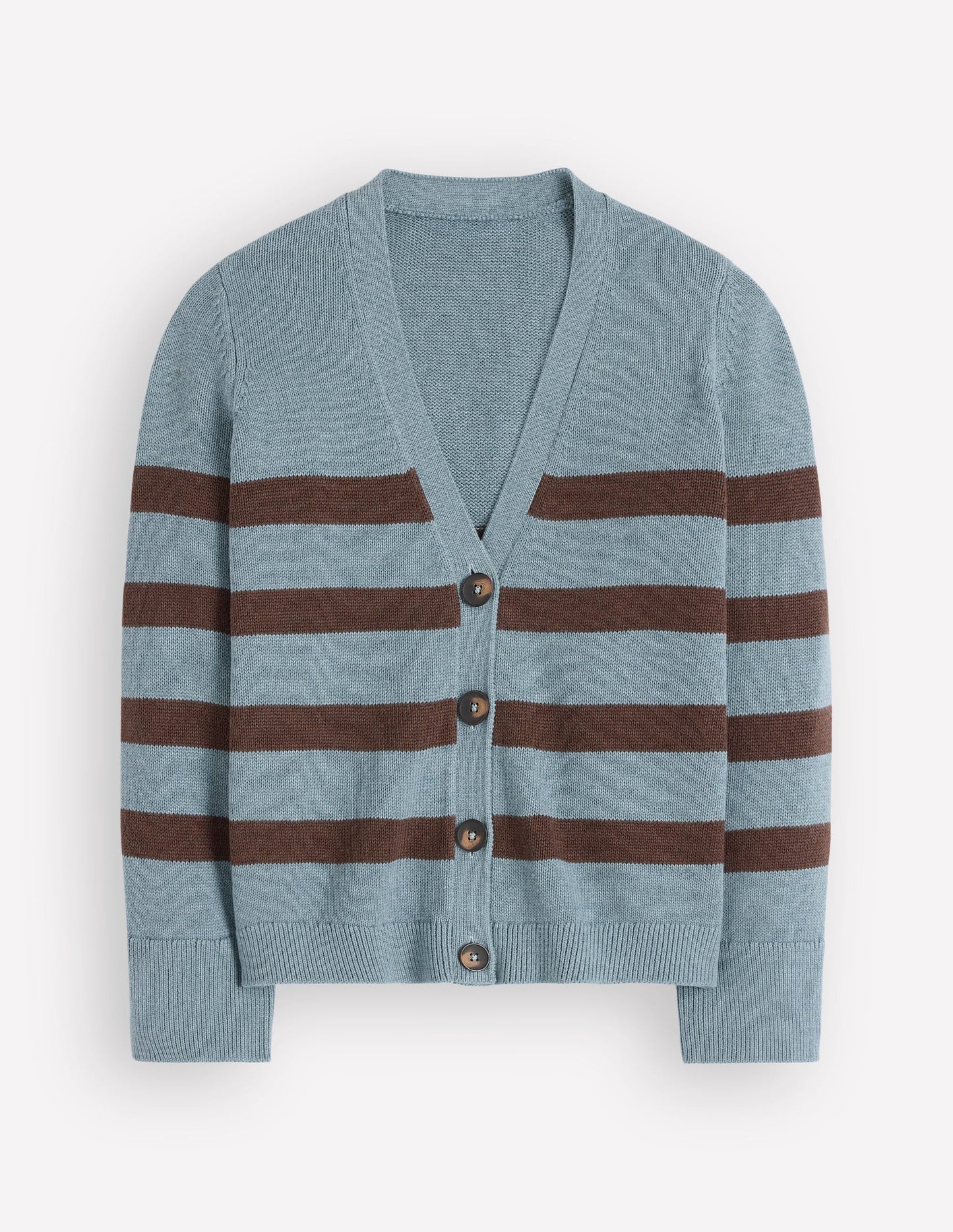 Lucy Relaxed Cotton Cardigan-Pavilion Blue, Brown Stripe