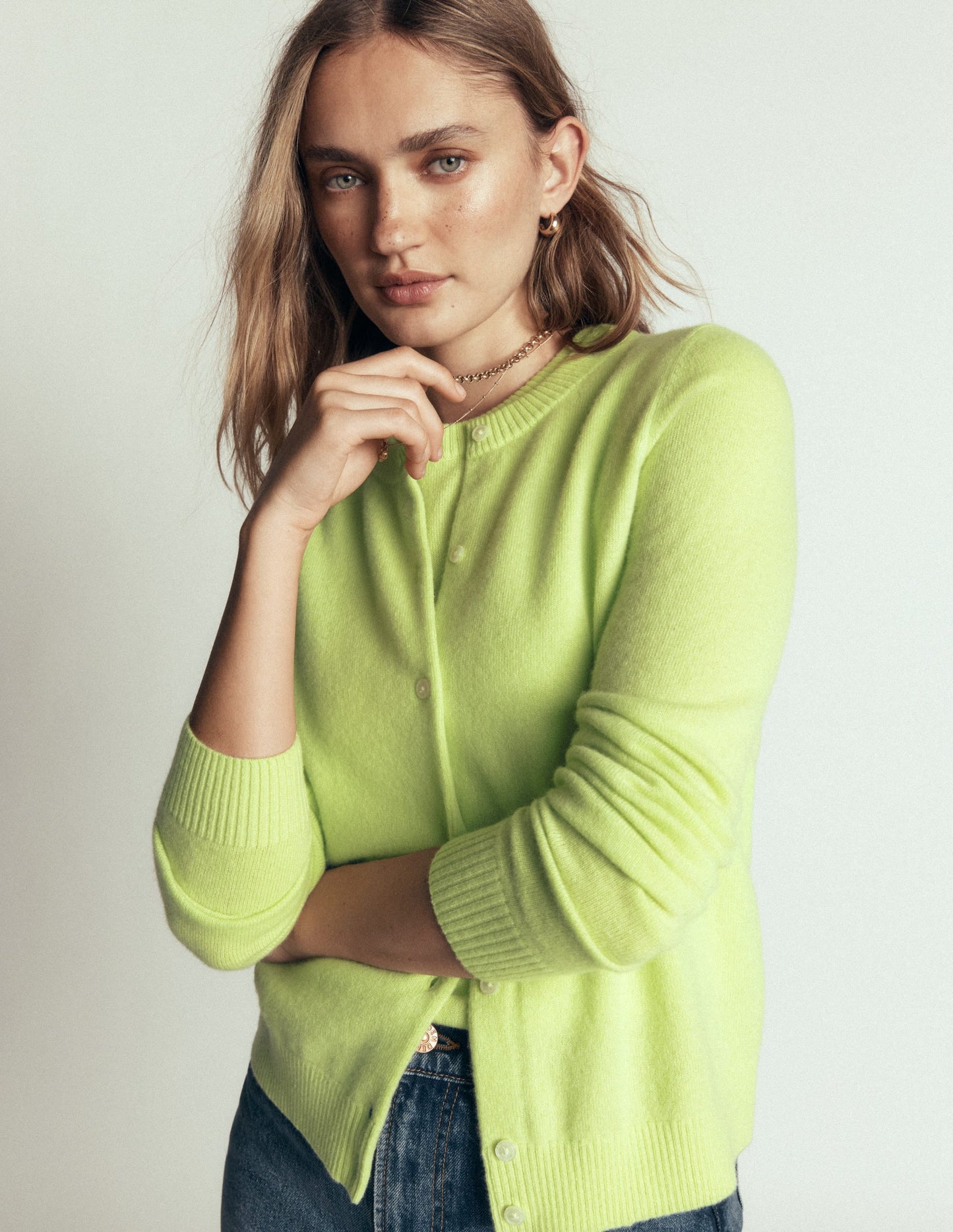 Elsie Cashmere Crew Cardigan-Sweet Mint