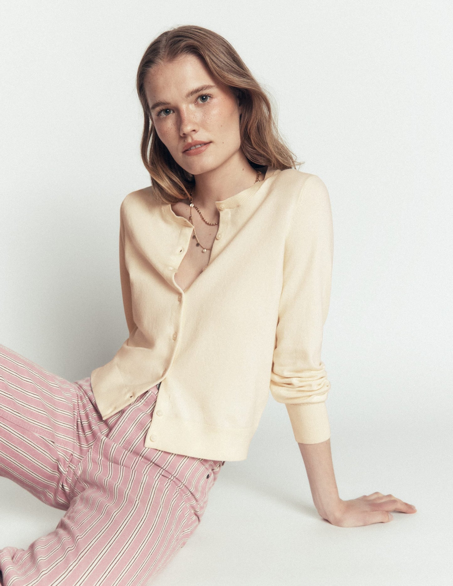 Camilla Cotton Crew Cardigan-Ivory