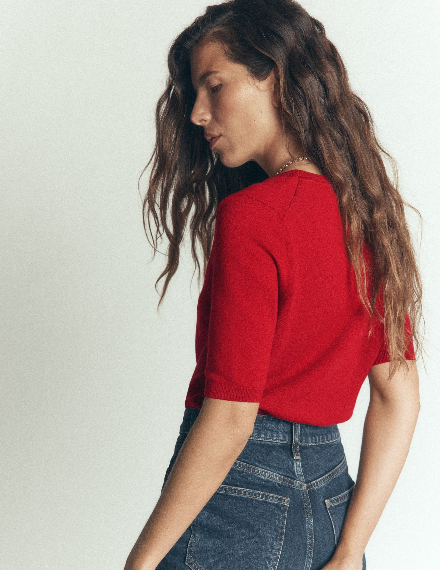 Camilla Cotton V-neck T-shirt-Crimson Red