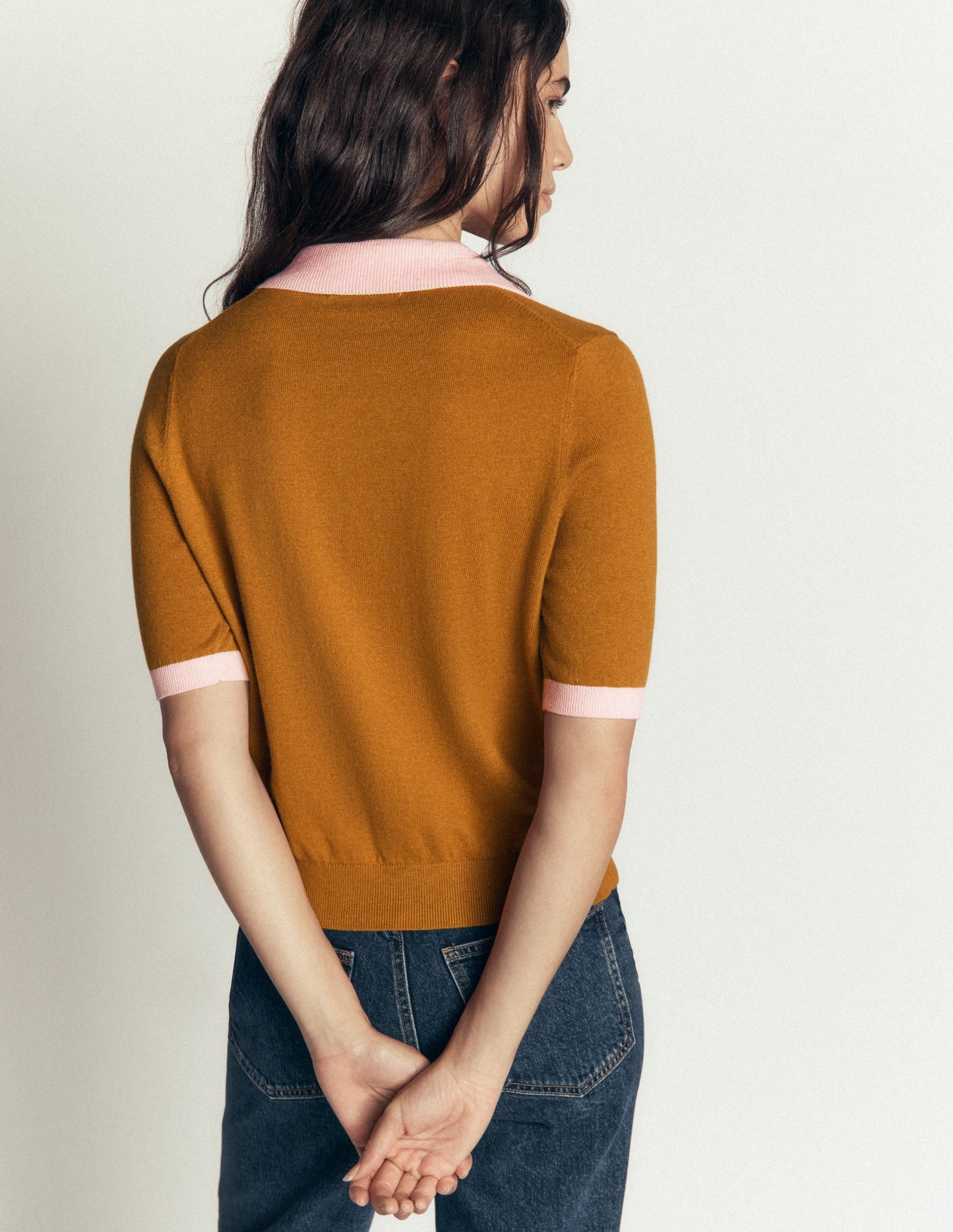 Collared Knitted T-shirt-Toffee Brown