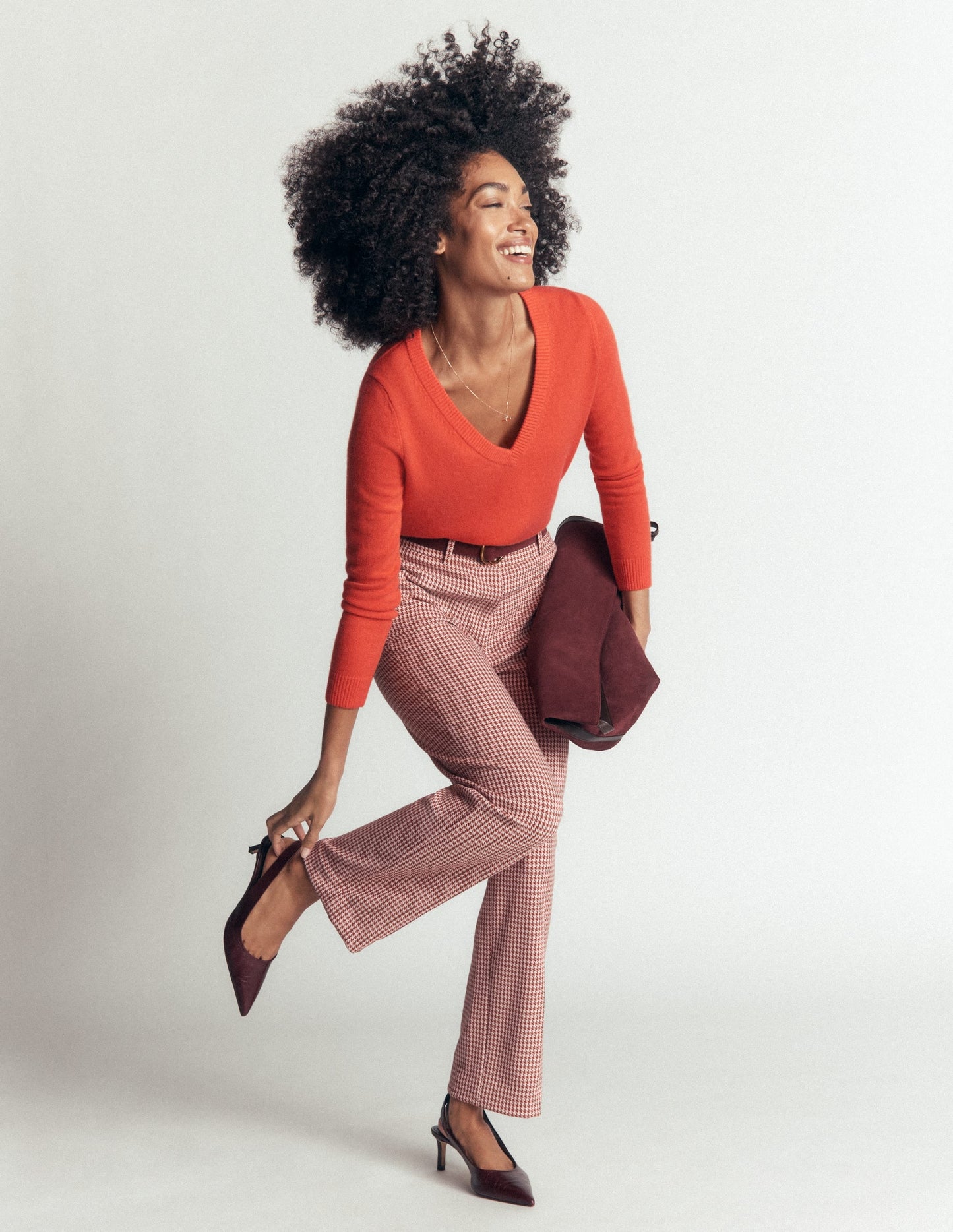 Elsie Cashmere V Neck Jumper-Orange Lily