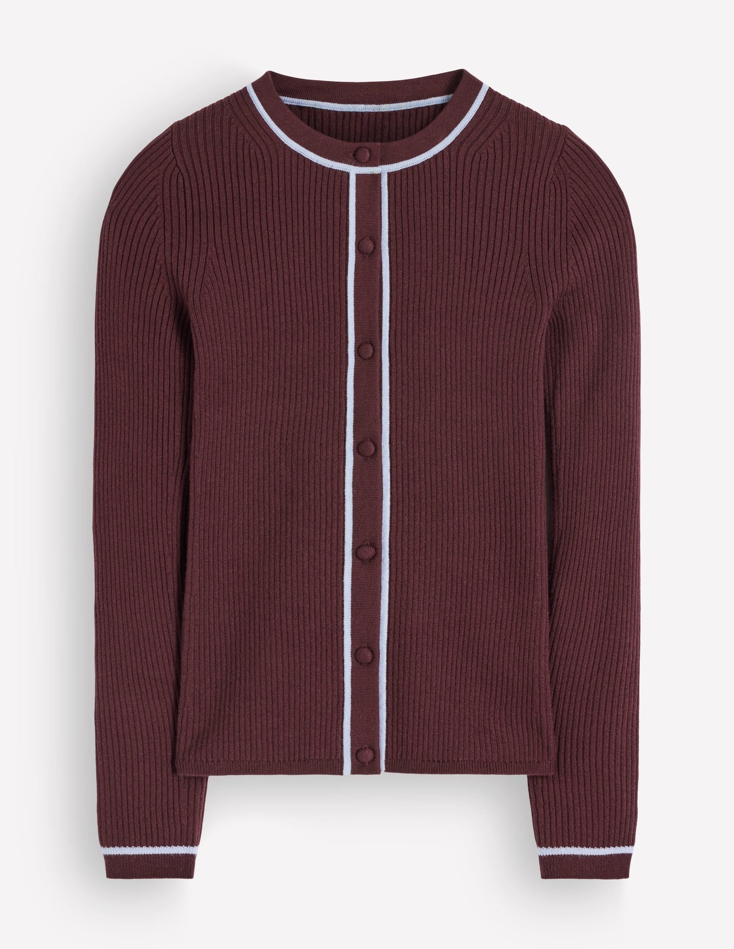 Paula Ribbed Crew Cardigan-Bitter Chocolate