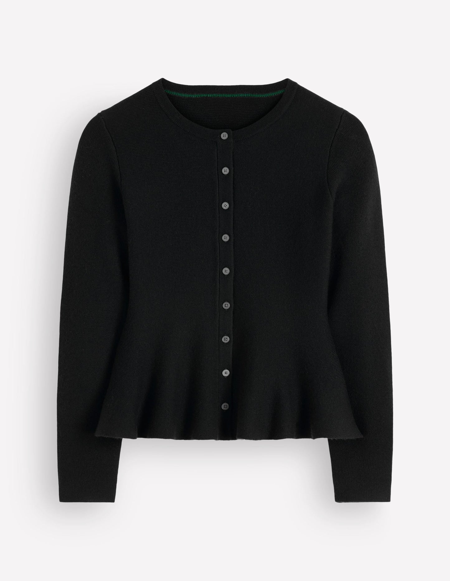 Fitted Wool Peplum Cardigan-Black