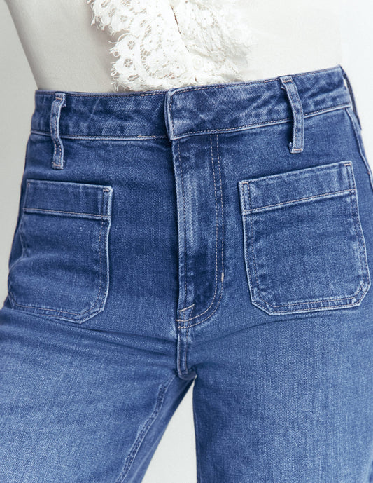 Patch Pocket Flare Jeans-Midwash