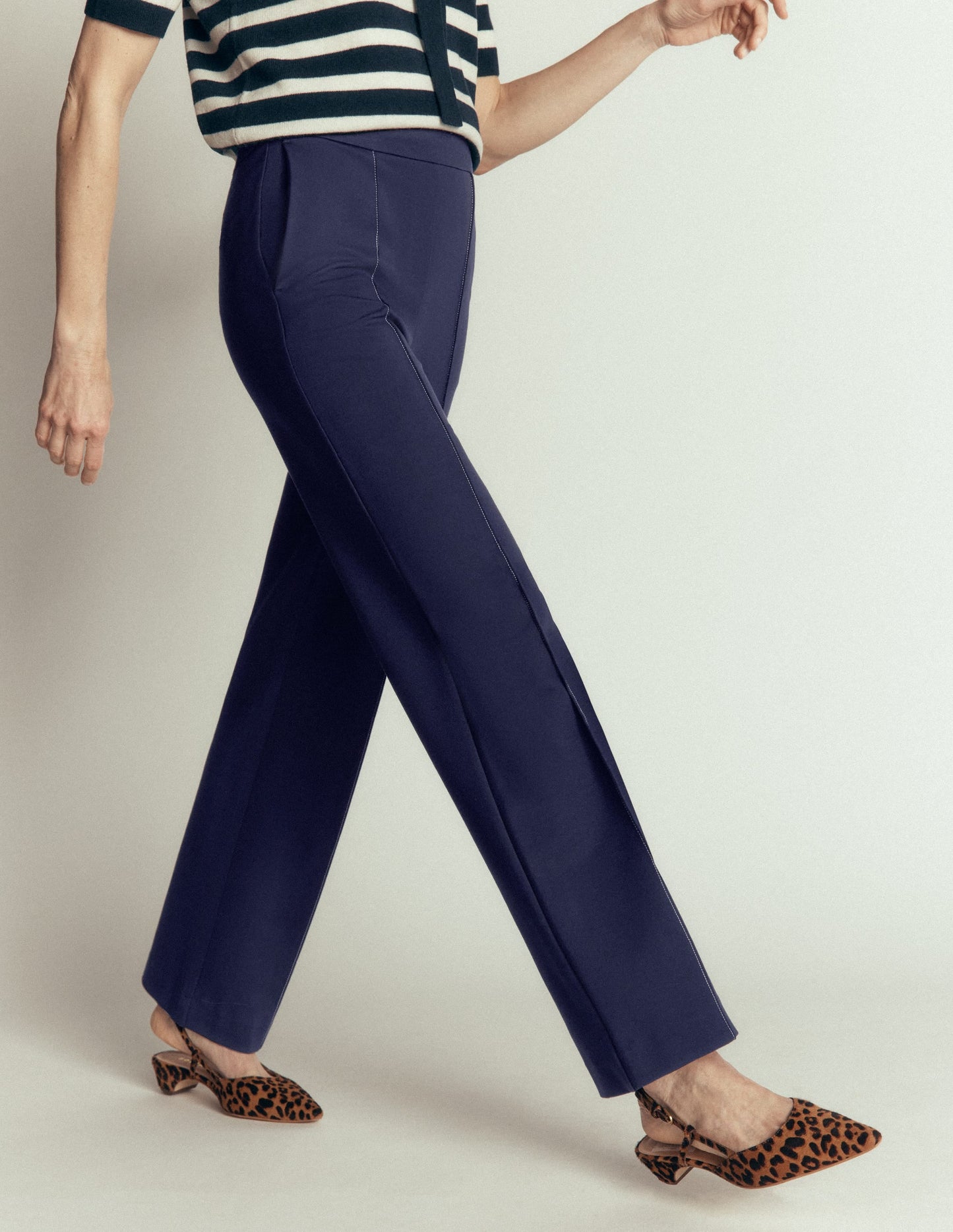 Straight Leg Ponte Trousers-Navy Contrast Stitch