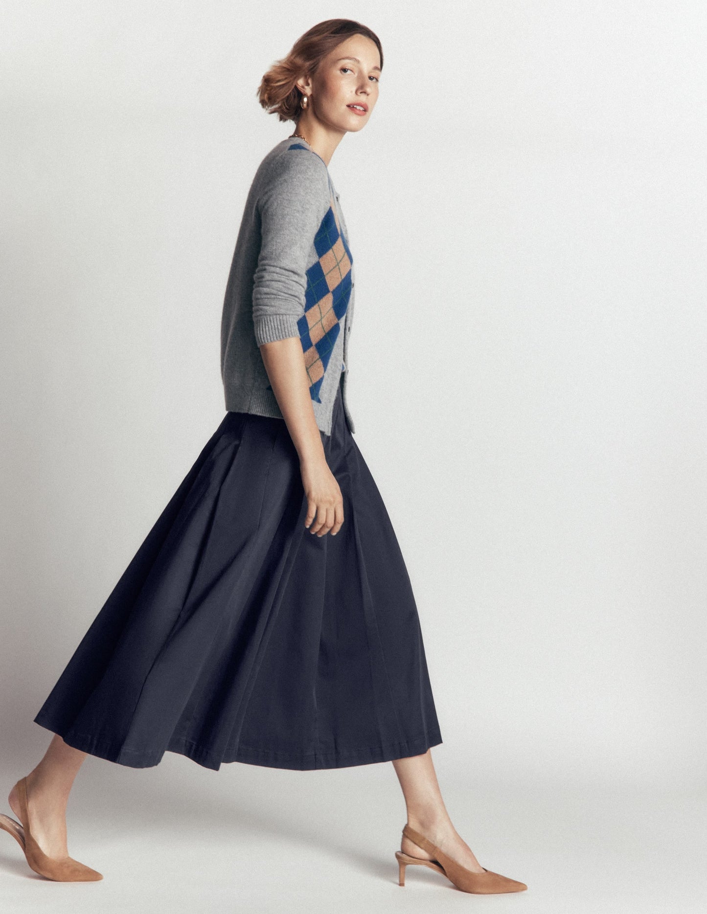 Aya Cotton Sateen Midi Skirt-Navy