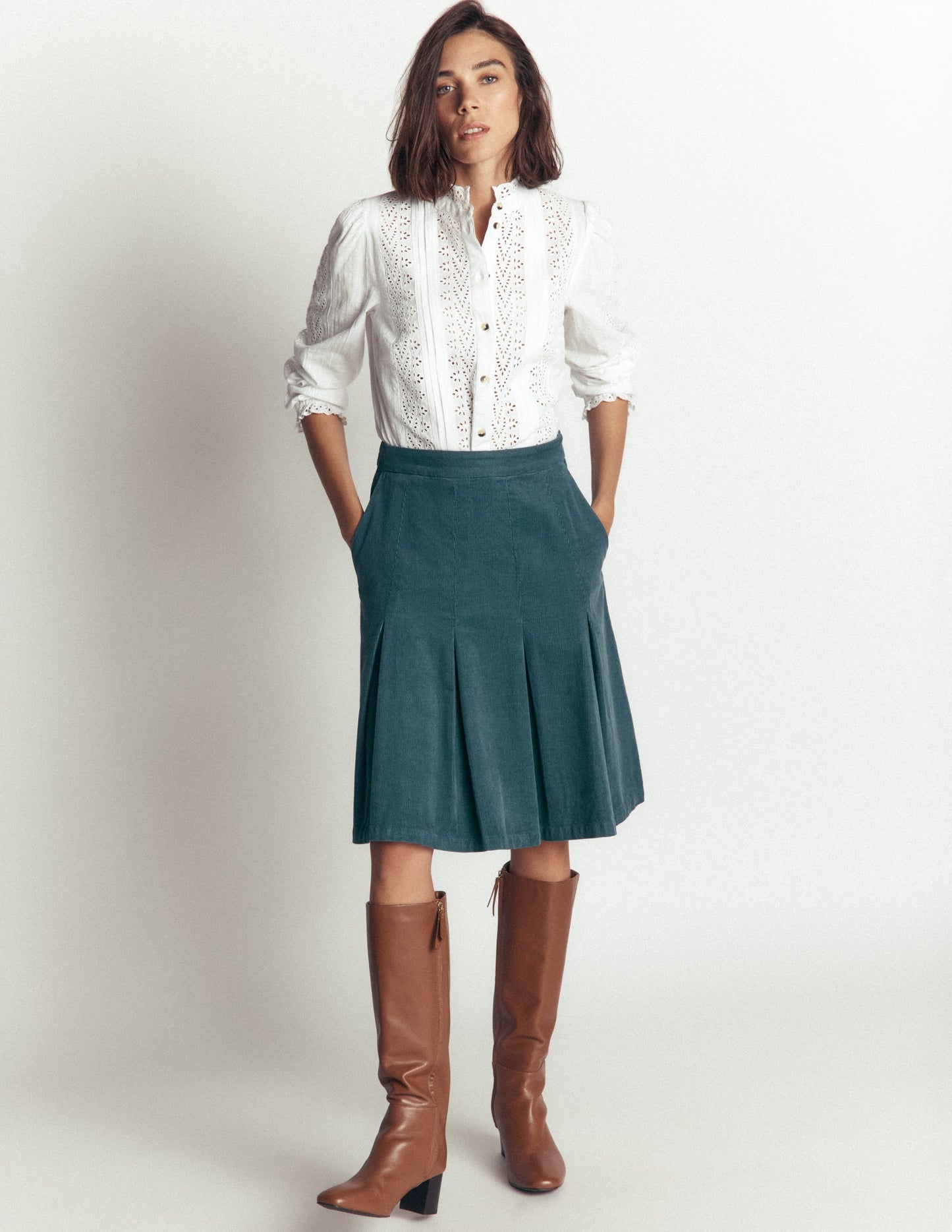 Flippy Cord Skirt-Storm Blue