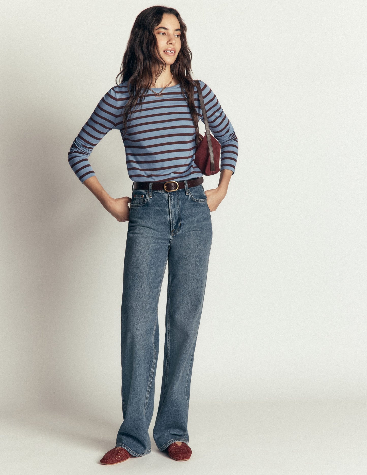 Olivia Long Sleeve Breton-Faded Denim Bitter Chocolate