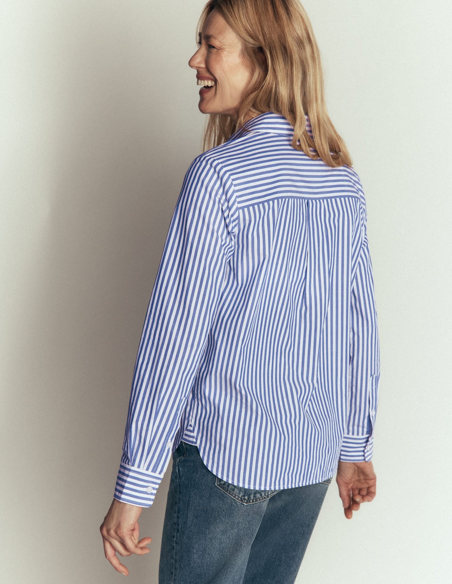 The New Sienna Cotton Shirt-Bright Blue, Ivory Stripe