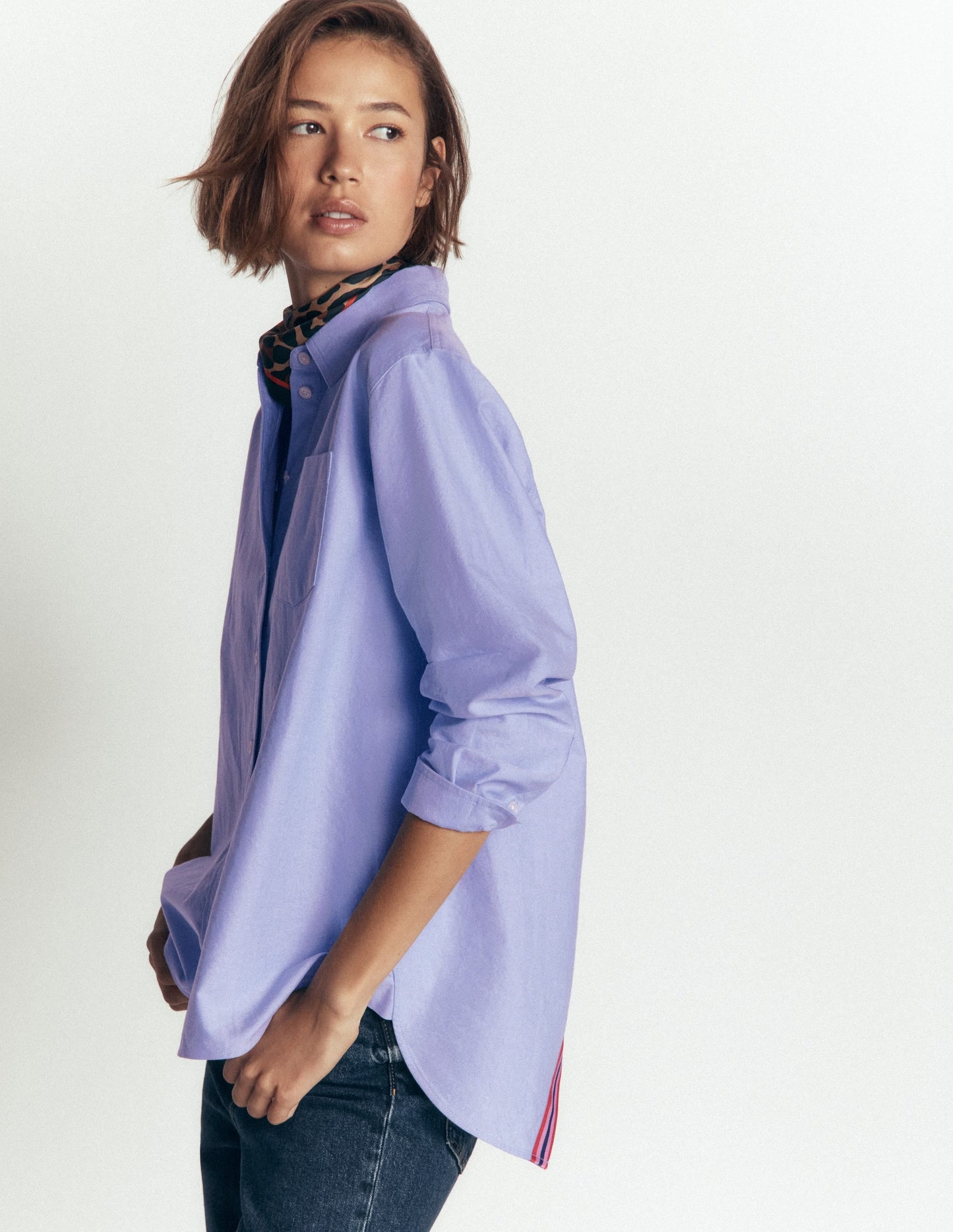 Sienna Relaxed Cotton Shirt-Blue Oxford, Trim Back