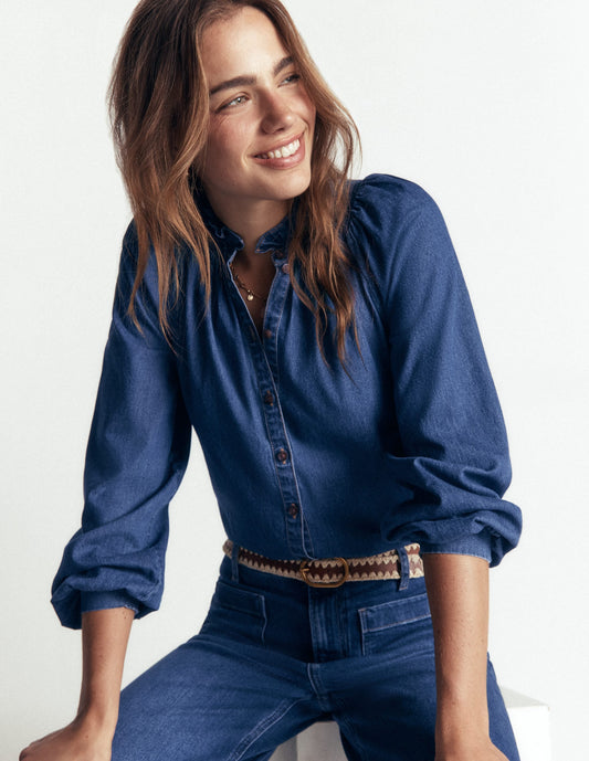 Erica Denim Frill Top-Mid Vintage