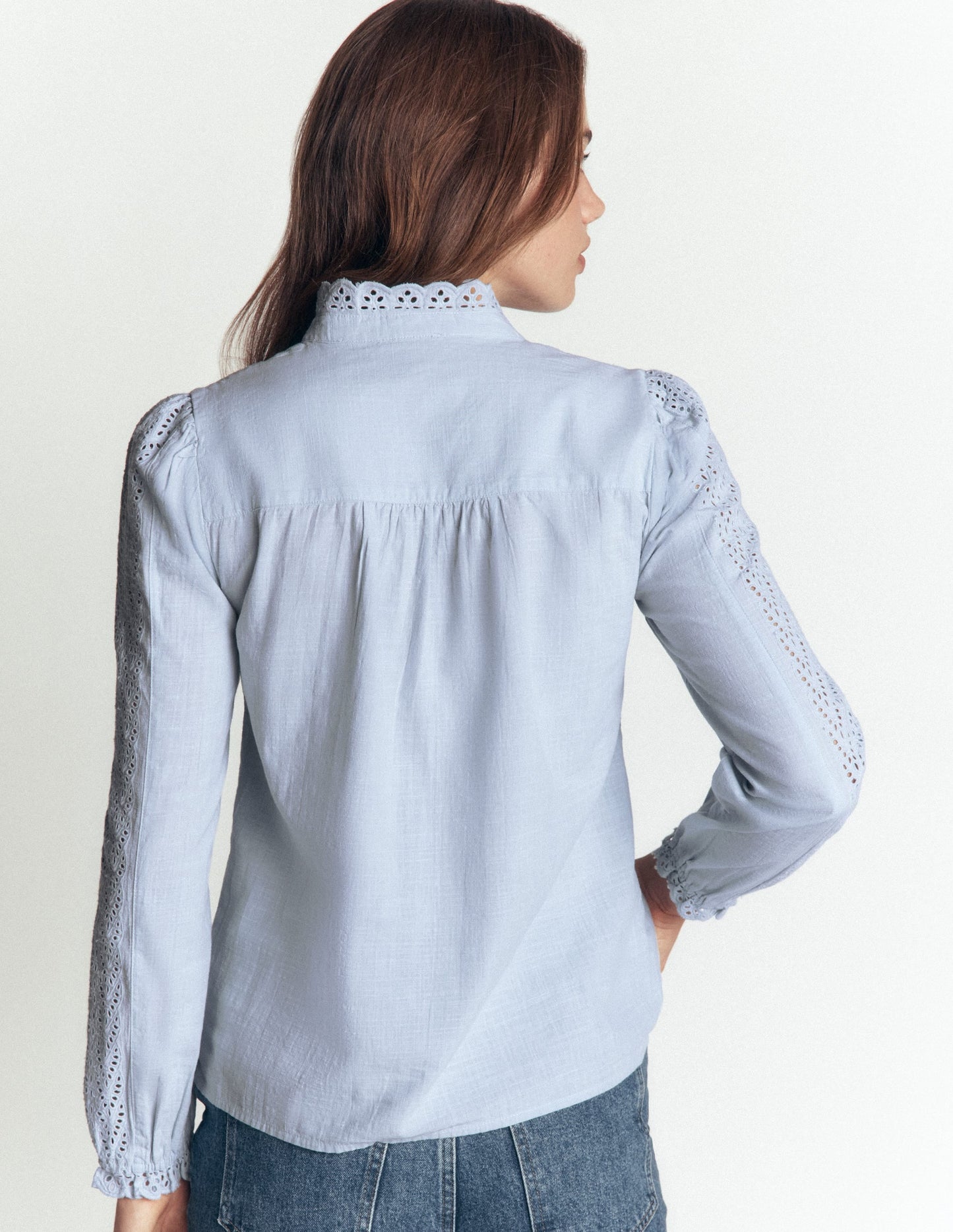 Broderie Cotton Top-Misty Blue Broderie