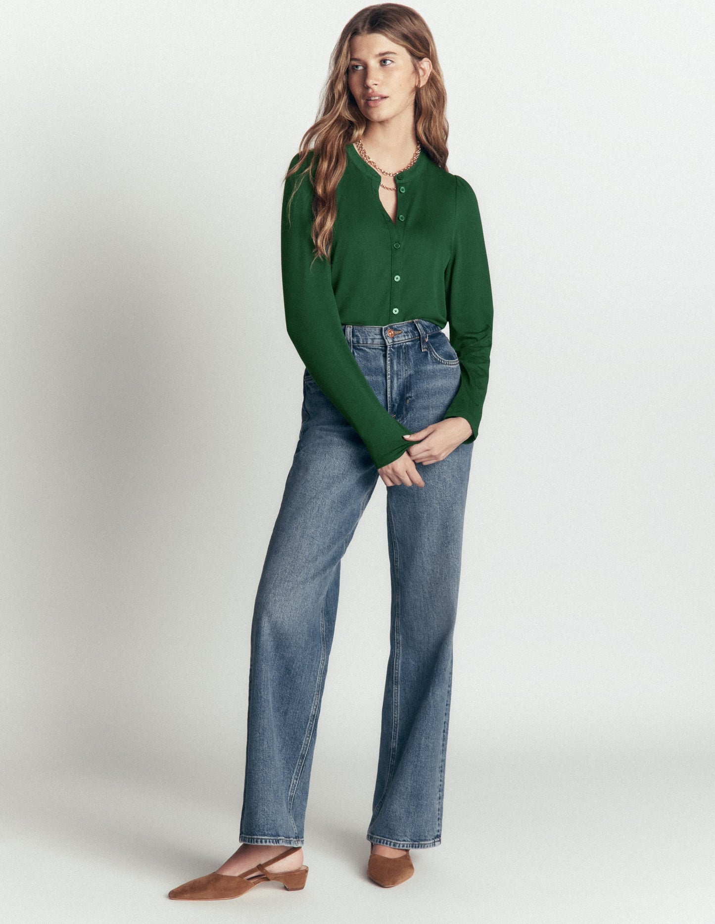 Supersoft Puff Sleeve Shirt-Hunter Green