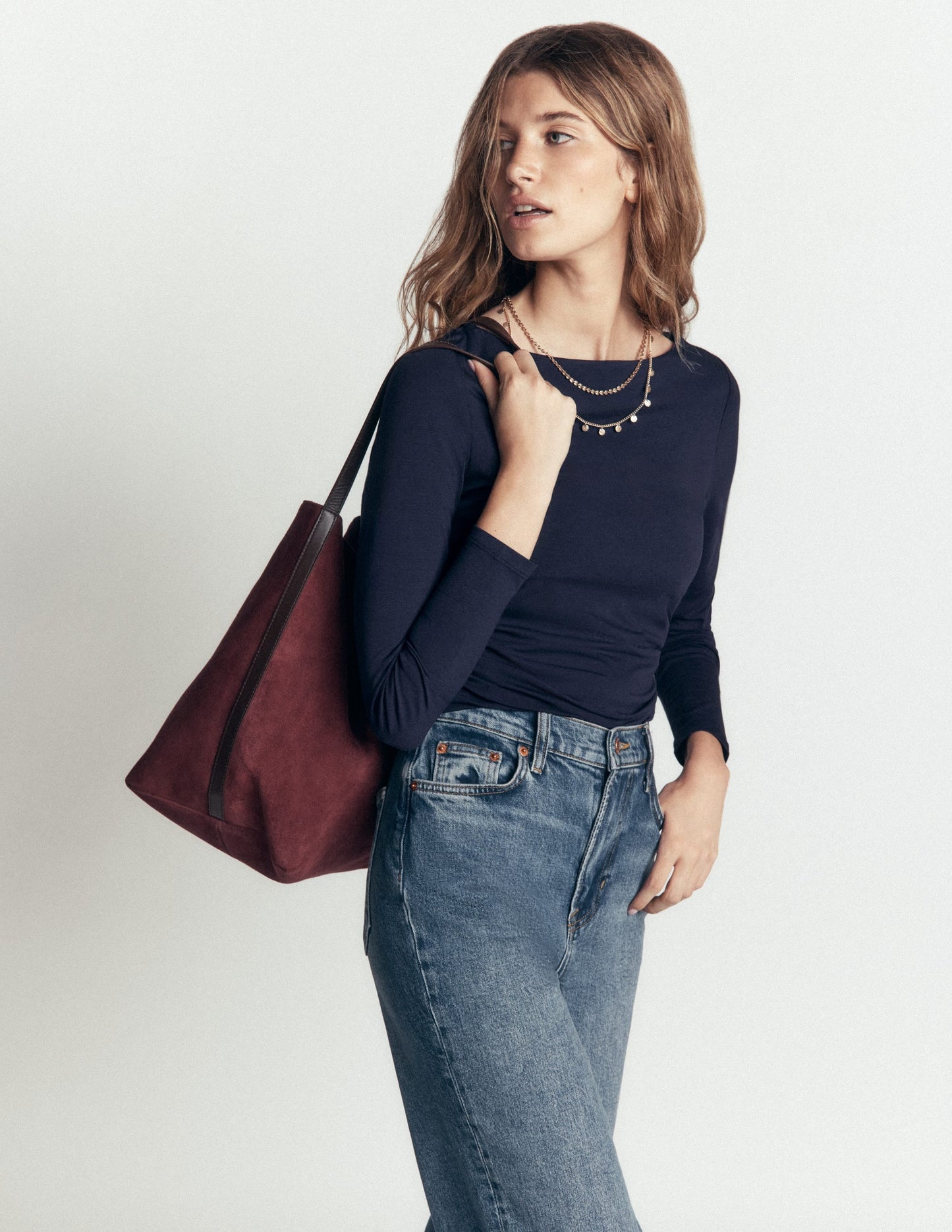 Ruched Long Sleeve Top-Navy