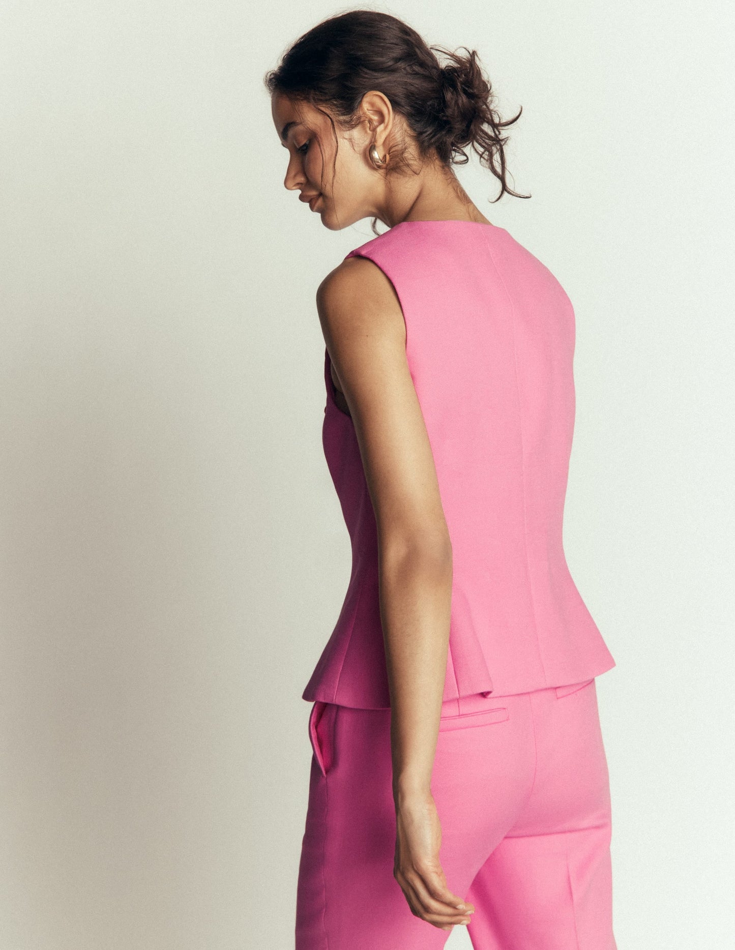 Textured Peplum Waistcoat-Wild Pink