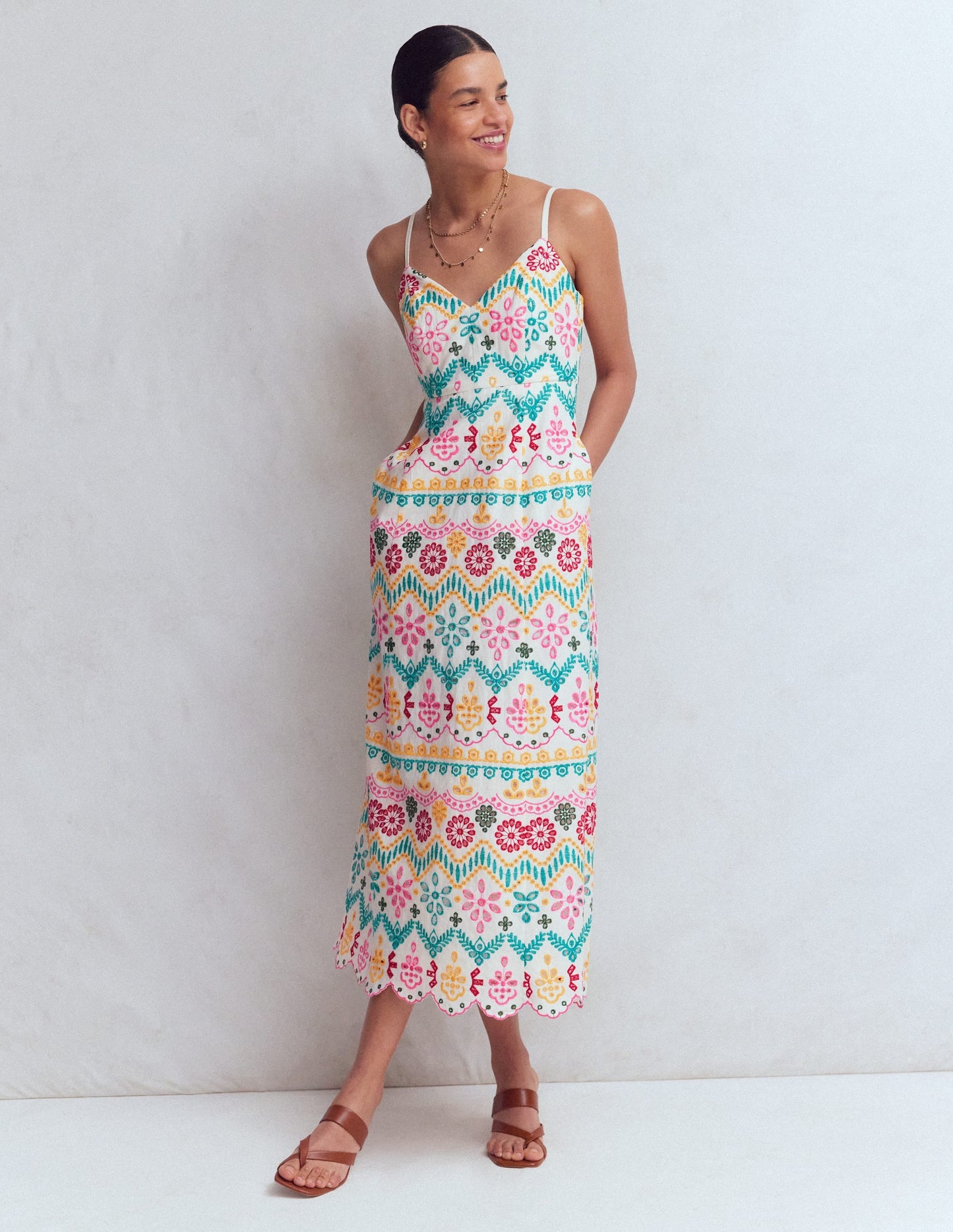 Empire Linen Broderie Dress-Multi Broderie