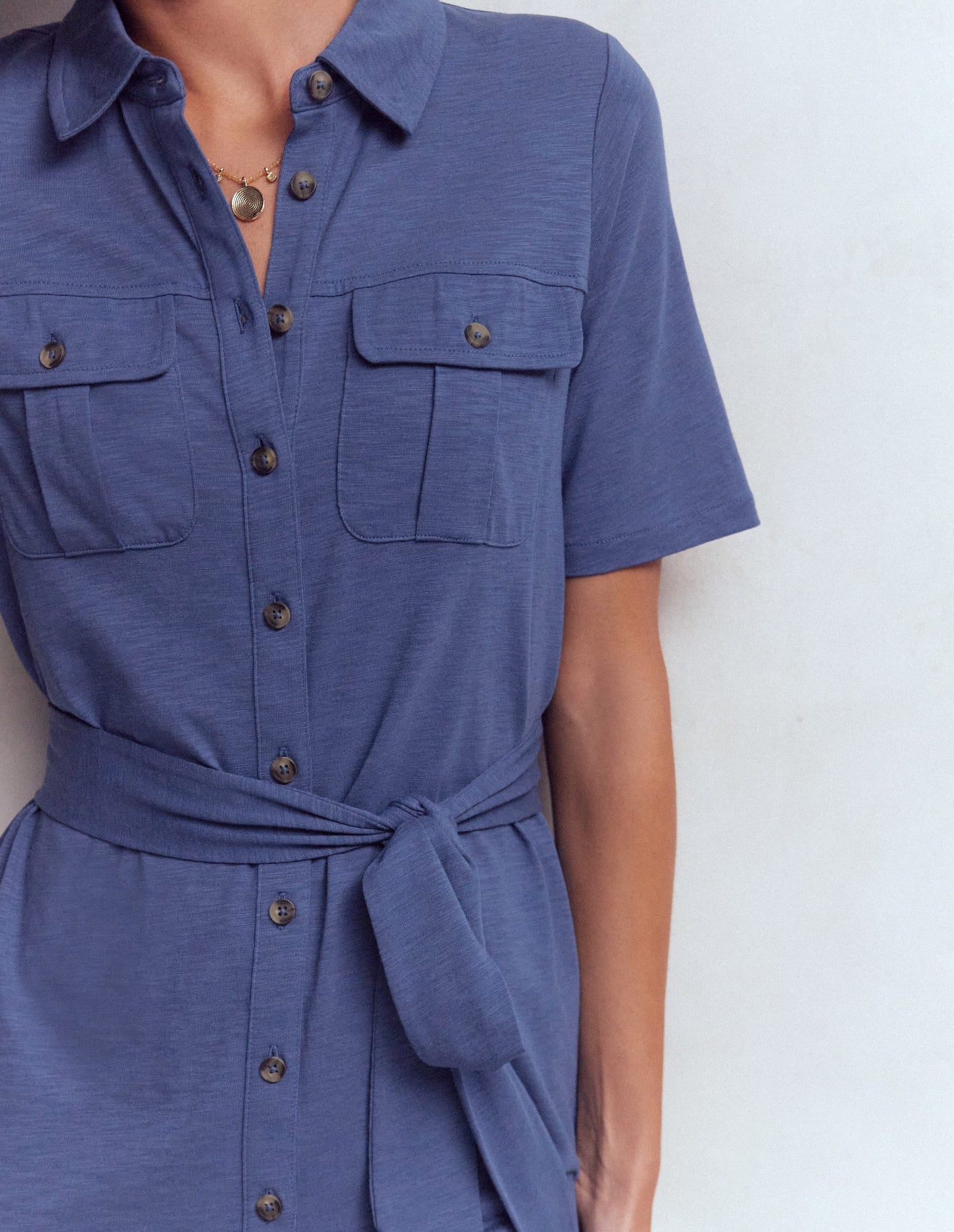 Mavis Midi Jersey Shirt Dress-Denim Blue