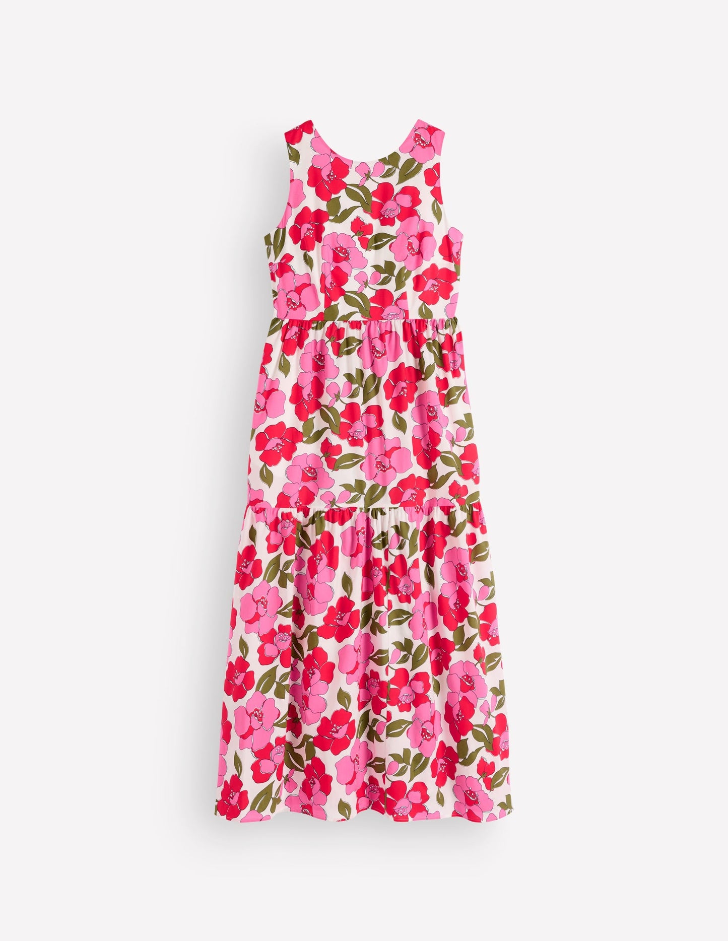 Sleeveless Poplin Dress-Red, Radiant Bloom