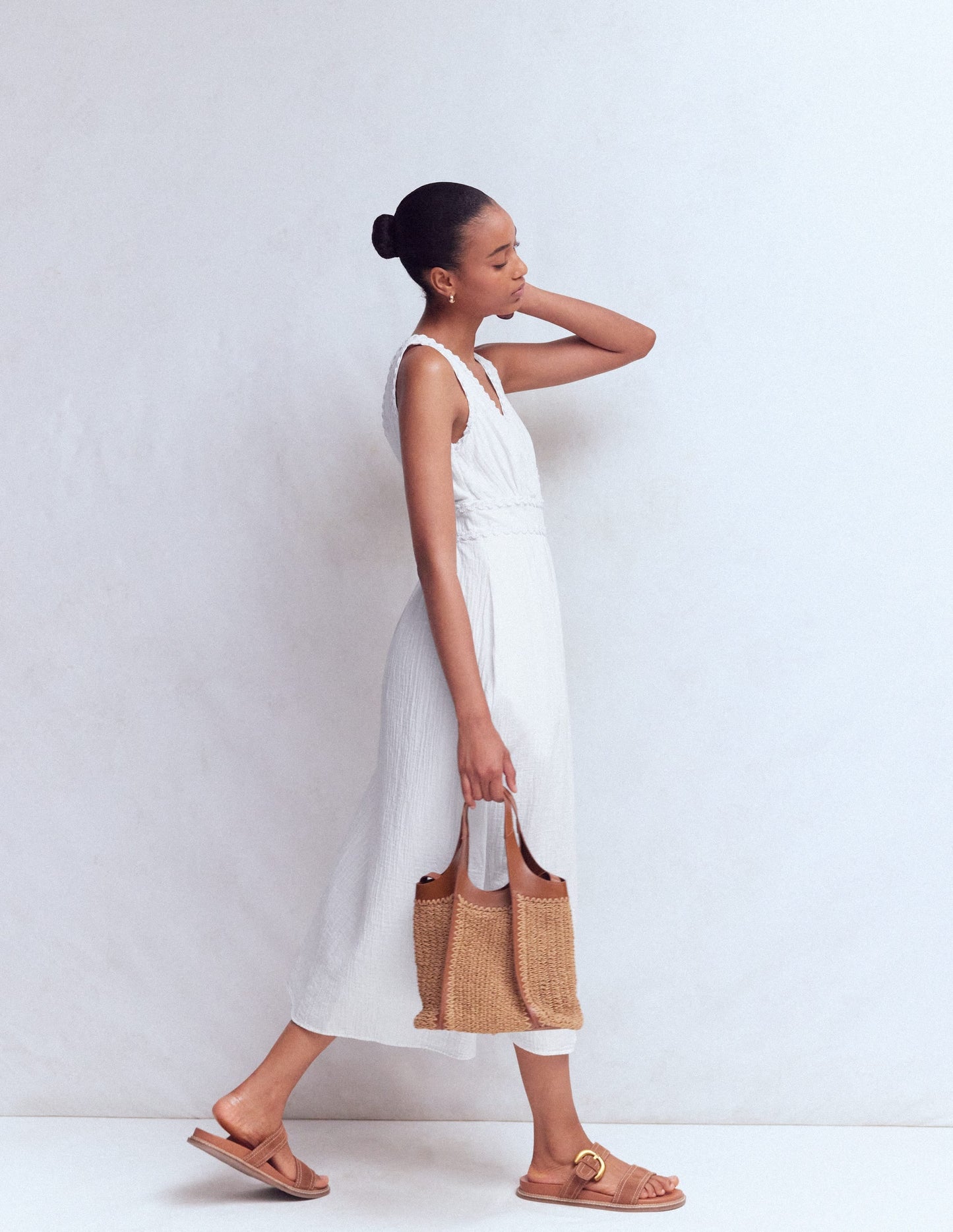 Lorna Trim Double Cloth Dress-White